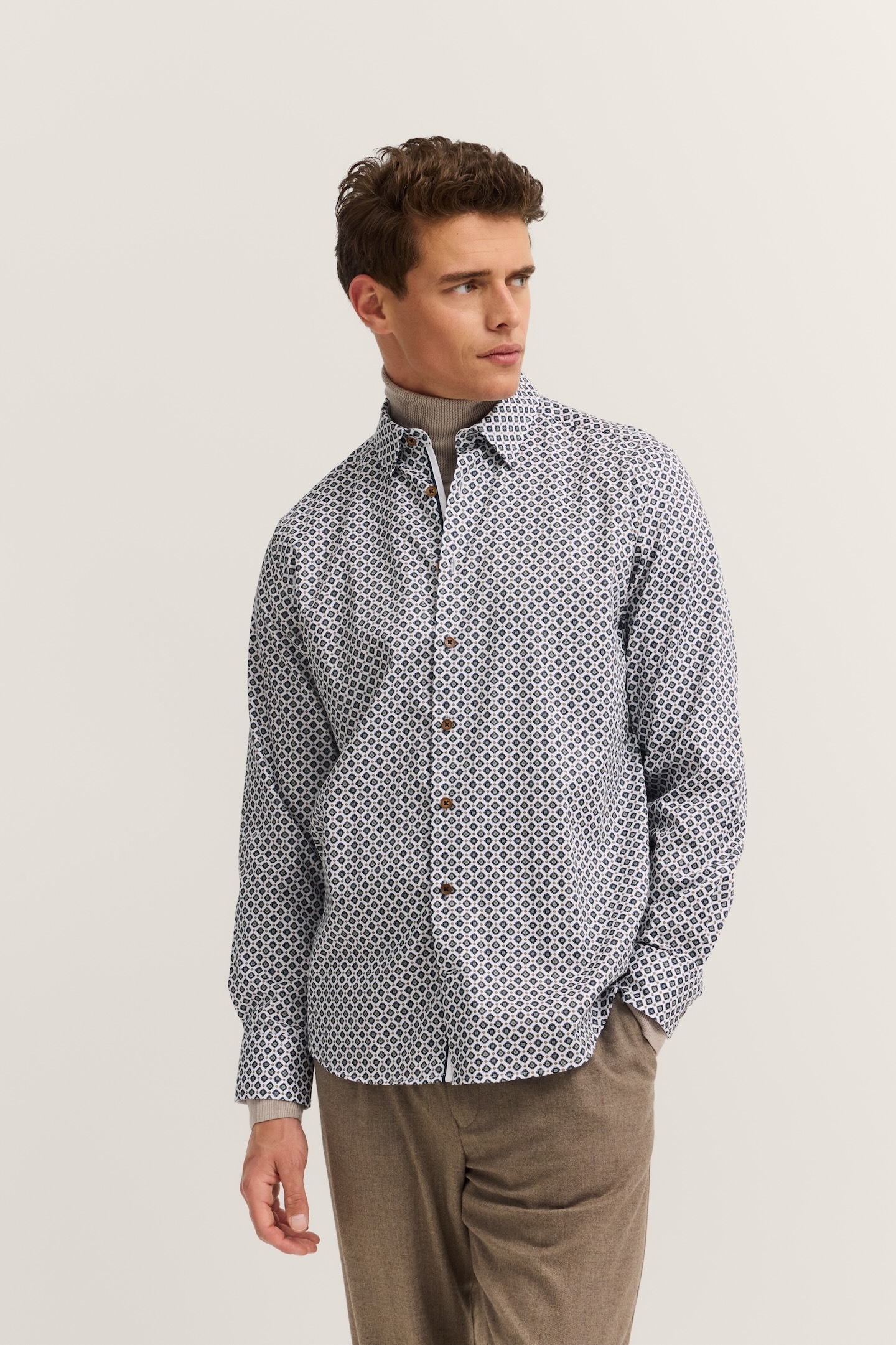 Image of bugatti Langarmhemd "Modern Fit" mit Rauten-Muster und Easy-Care Funktion