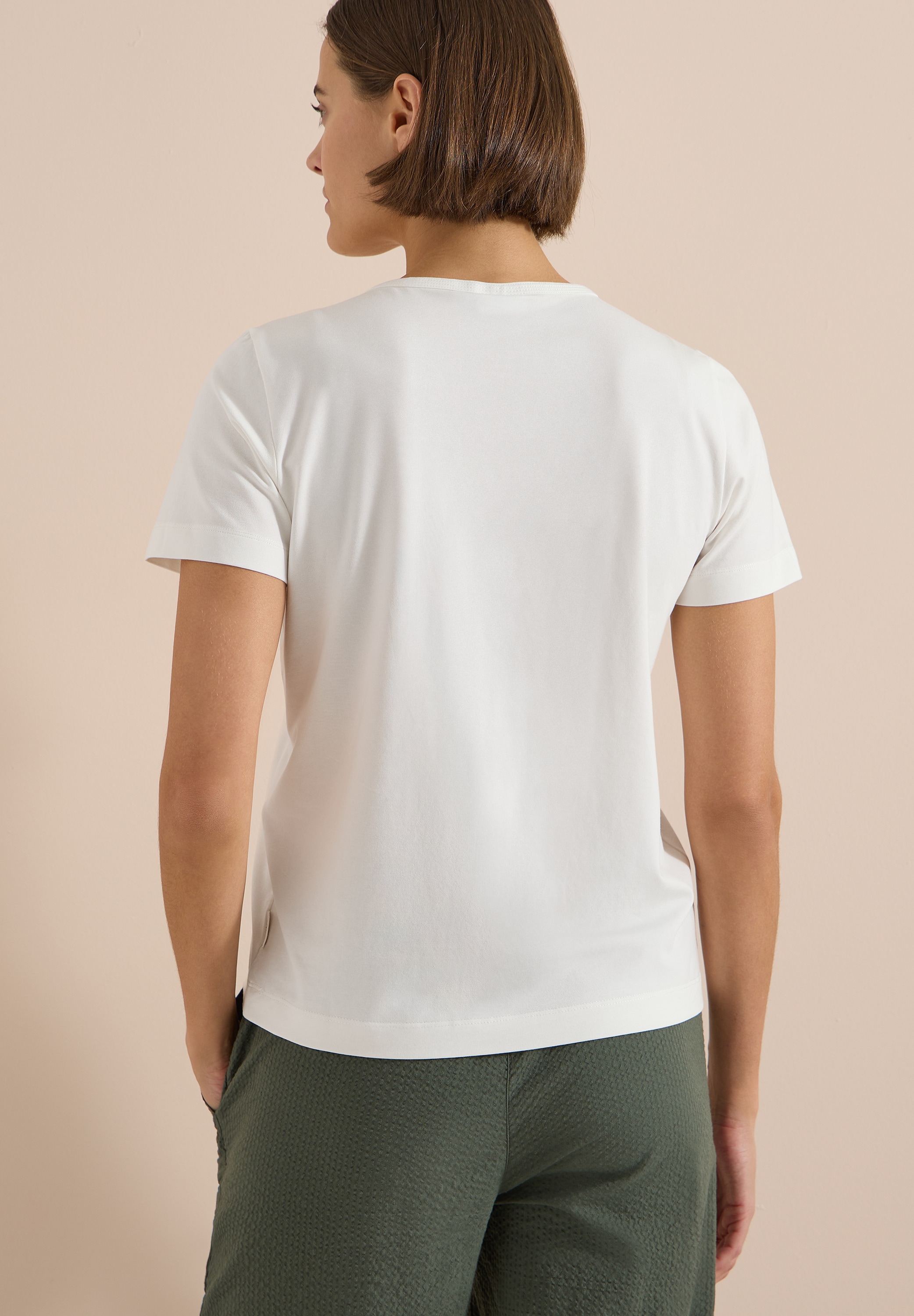 Cecil Print-Shirt Sommershirt mit Rundhals und Glitzer-Wording