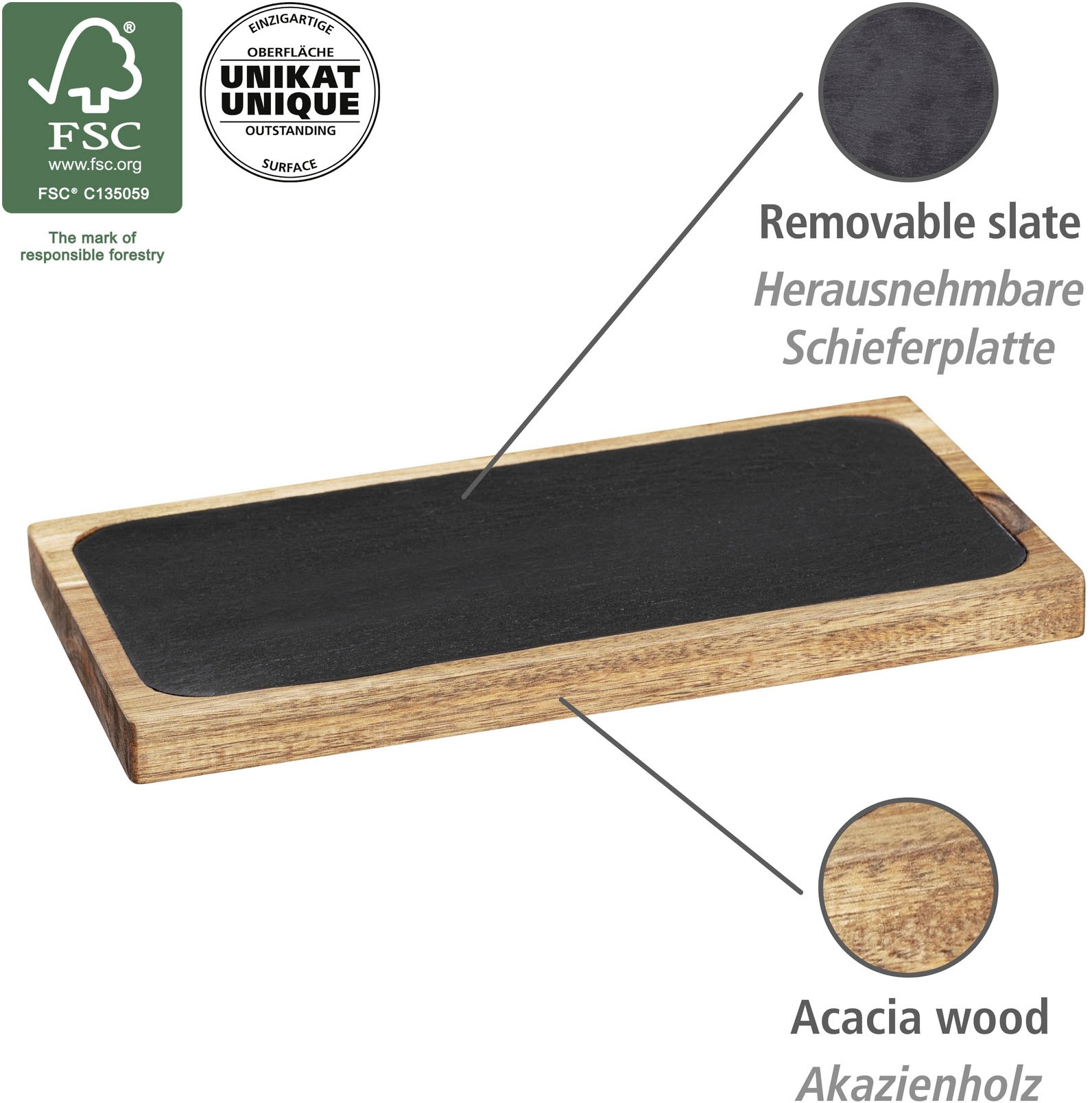 WENKO Servierbrett »Modell Ava«, rustikales Küchenbrett, ideal zum Servieren, herausnehmbare Platte