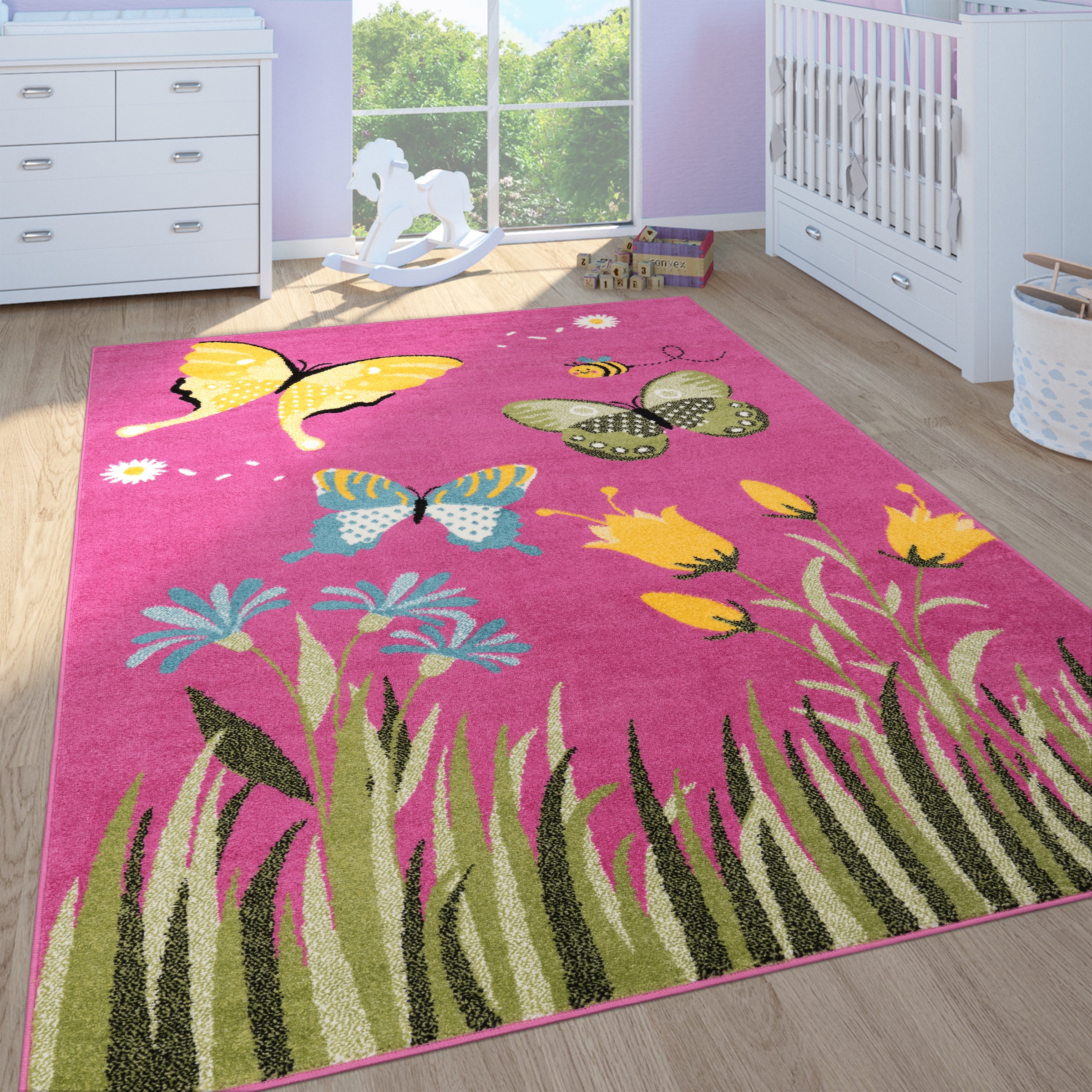 Paco Home Kinderteppich »Alma 940«, rechteckig, Kurzflor, Kinder Design, Motiv Schmetterlinge, Kinderzimmer