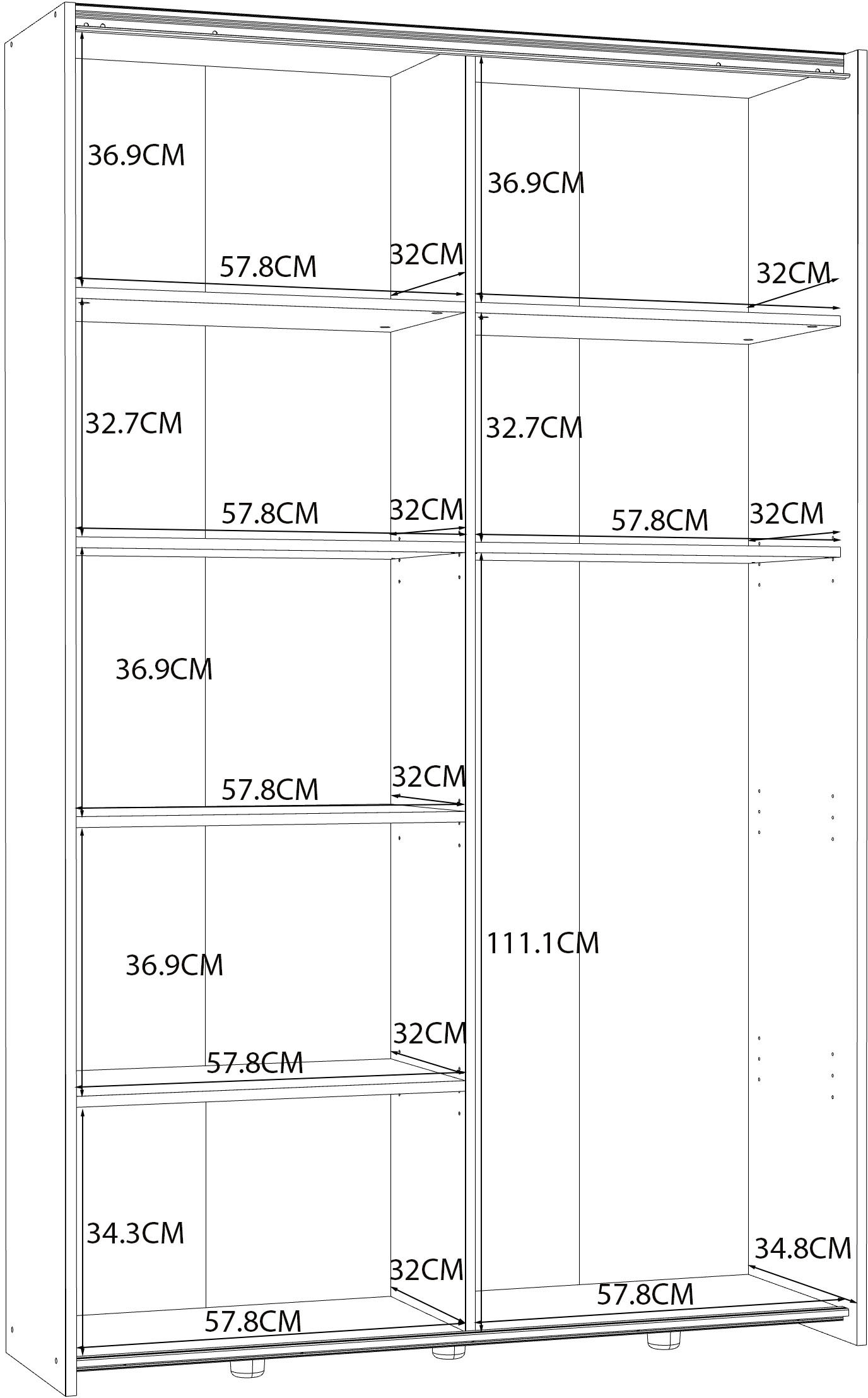 FORTE Wäscheschrank »Ozzula, Mehrzweckschrank, Schwebetürenschrank, Garderobenschrank« B/H/T ca. 120/190,5/42cm, 2 Türen, 6 Einlegeböden,,  FSC® zertifiziert, variable Inneinteilung, 42cm tief, Made in Europe