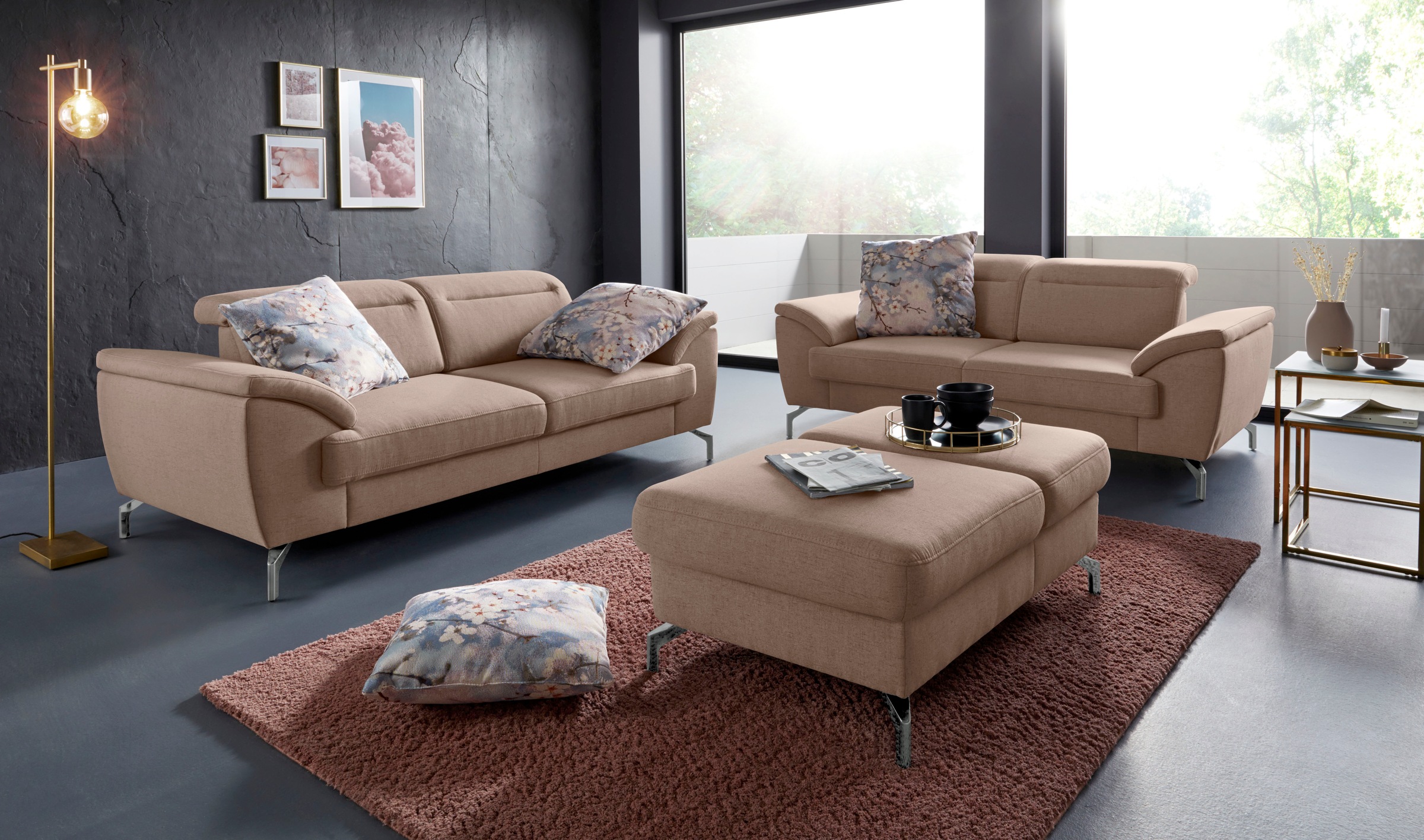 sit&more 2-Sitzer »Percy« 15 cm Fusshöhe, Sitztiefenverstellung, wahlweise Kopfteilverstellung