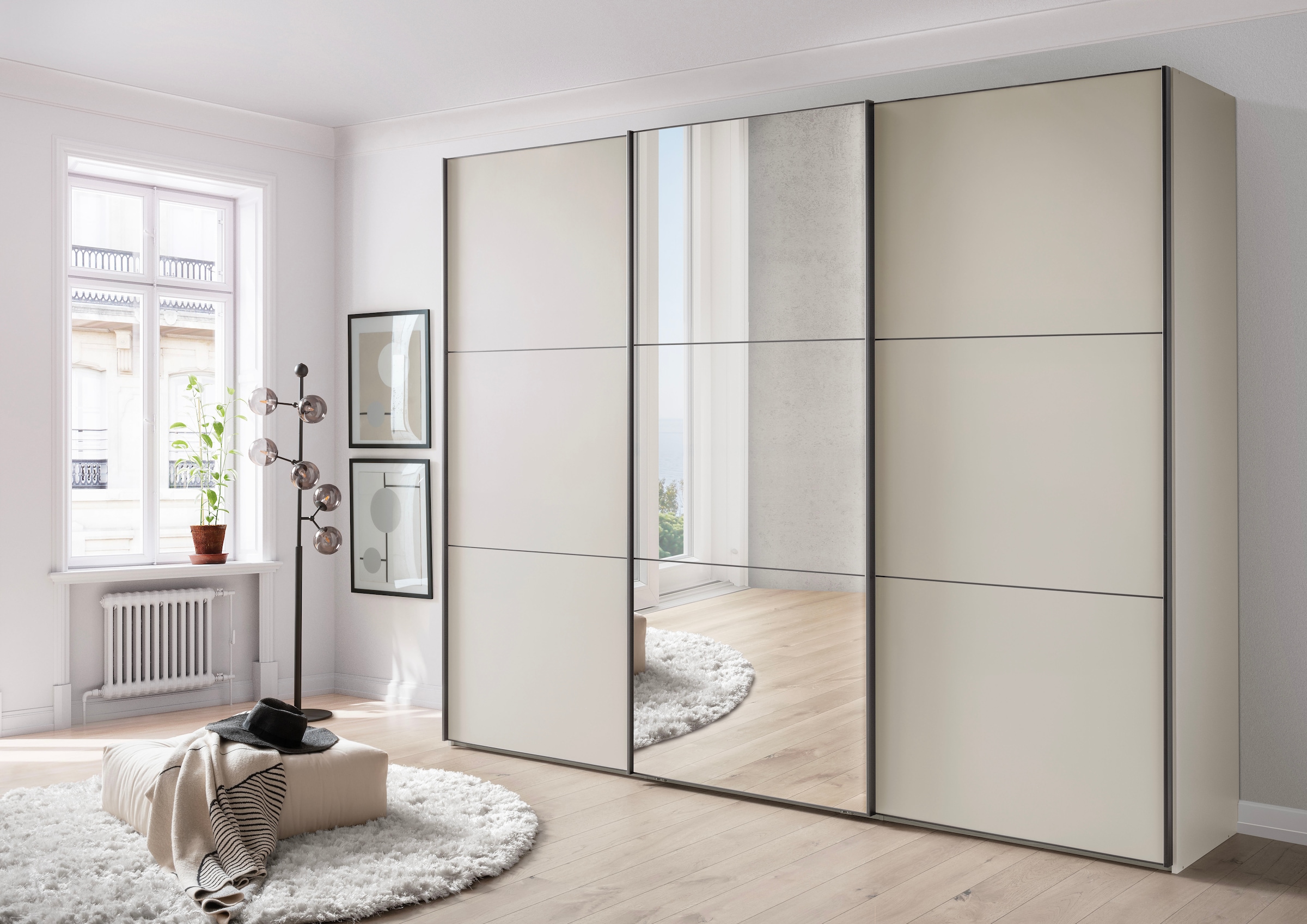 WIEMANN Schwebetürenschrank »Phoenix, Made in Germany, modernes Design, Highlight, Blickfang« Viele Farbkombinationen, in 4 Breiten und in 2 Höhen erhältlich,  maximaler Staurraum, inkl.Einlegeböden, Wäscheböden u. Dämpfer