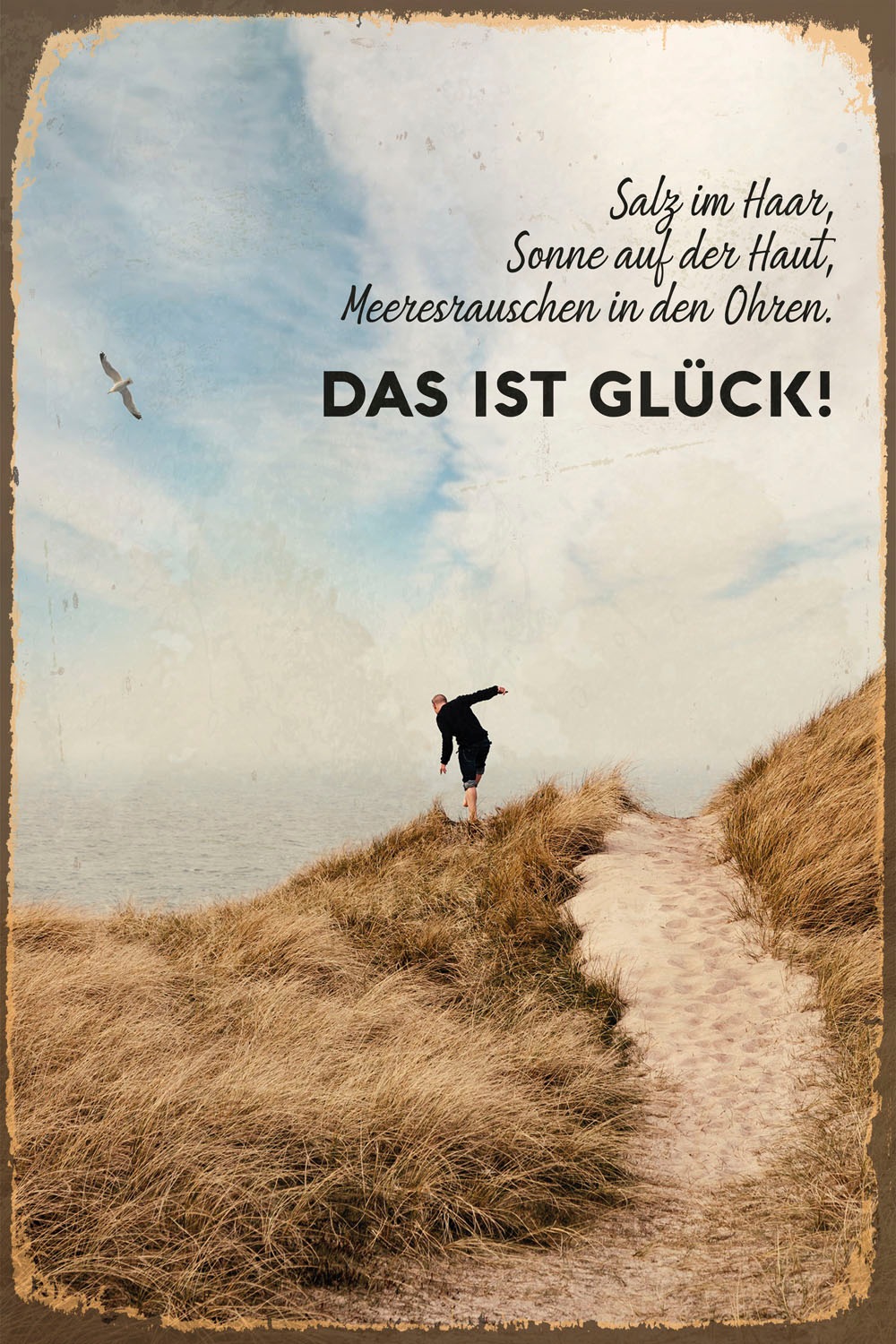 queence Metallbild »Meeresglück«, Schriftzüge-Schriftzug-Strand, (1 St.), Stahlschilder