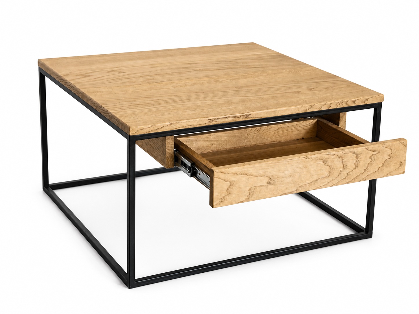 GOODproduct Couchtisch »Como, Wohnzimmertisch, Sofatisch, Beistelltisch, Kaffeetisch« Wildeiche massiv geölt, Natur/Smoke, Metallgestell, 2 Ablagen