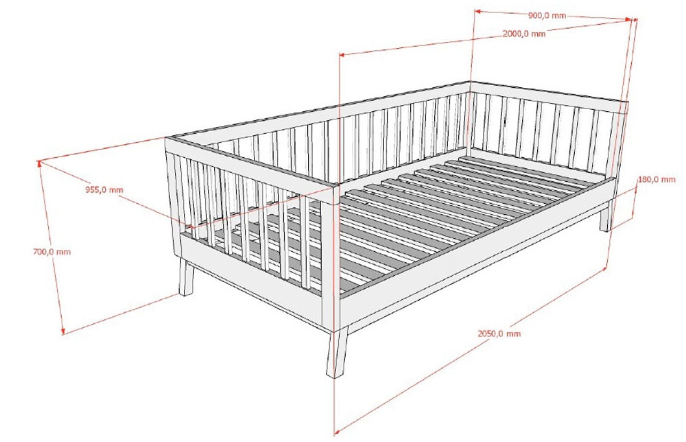 Vipack Daybett »Sesan, mit Sprossenumrandung in zeitlosem Design« (B/H/T ca. 205x70x95,7cm) inkl. Rolllattenrost,  universell einsetzbar, wahlweise zwei Ausführungen