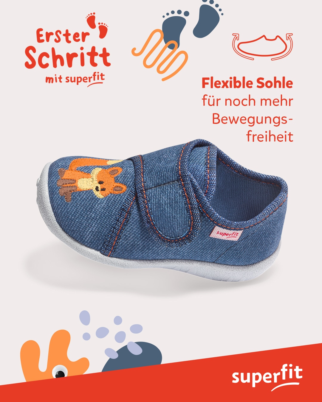 Superfit Chausson »SPOTTY , WMS: mittel«  Chaussure de maternelle avec fermeture velcro, gabarit de taille à télécharger