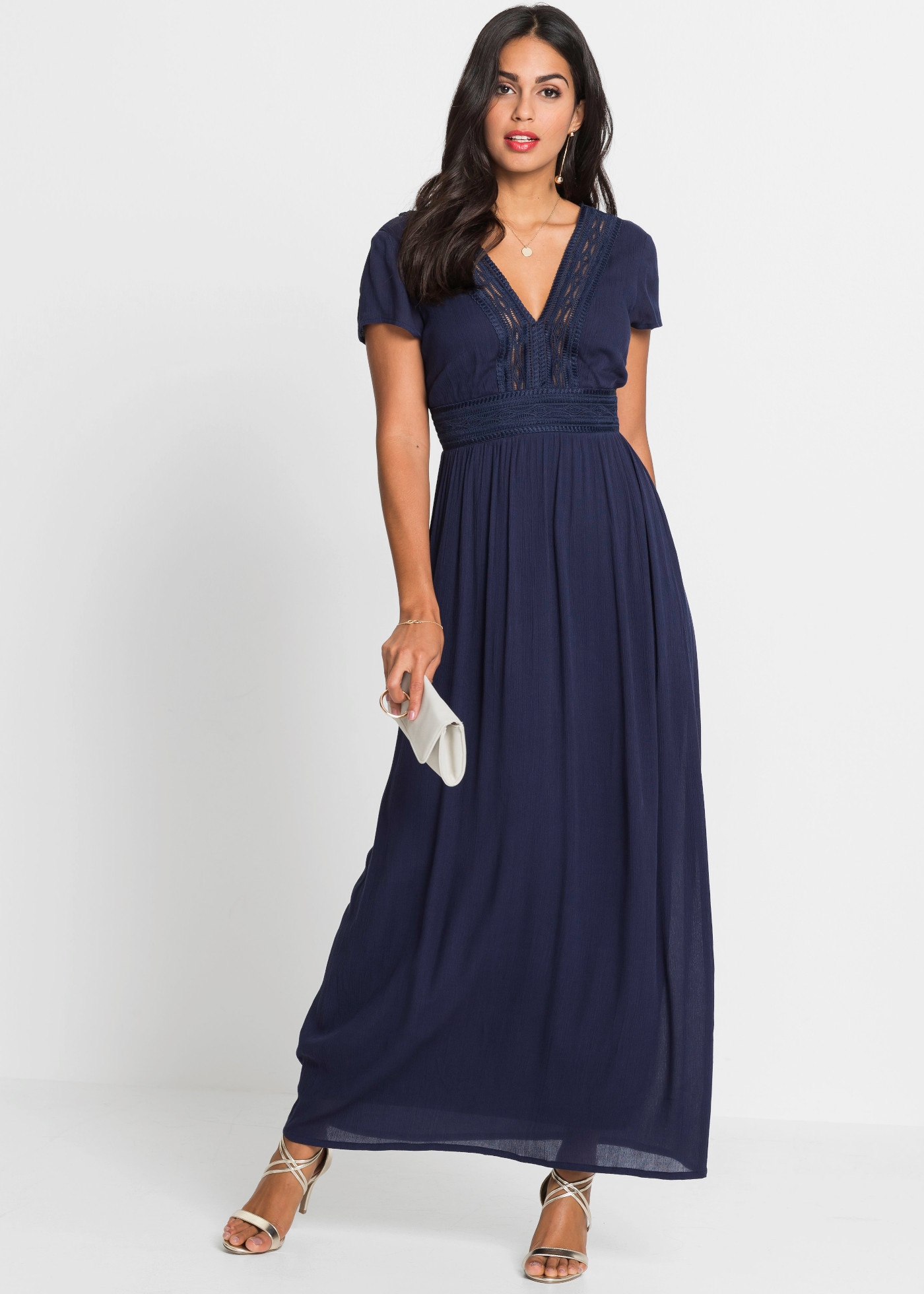 Image of bonprix Maxikleid eleganter Stil, mit gehäkelter Spitze, aus Viskose, Loose Fit