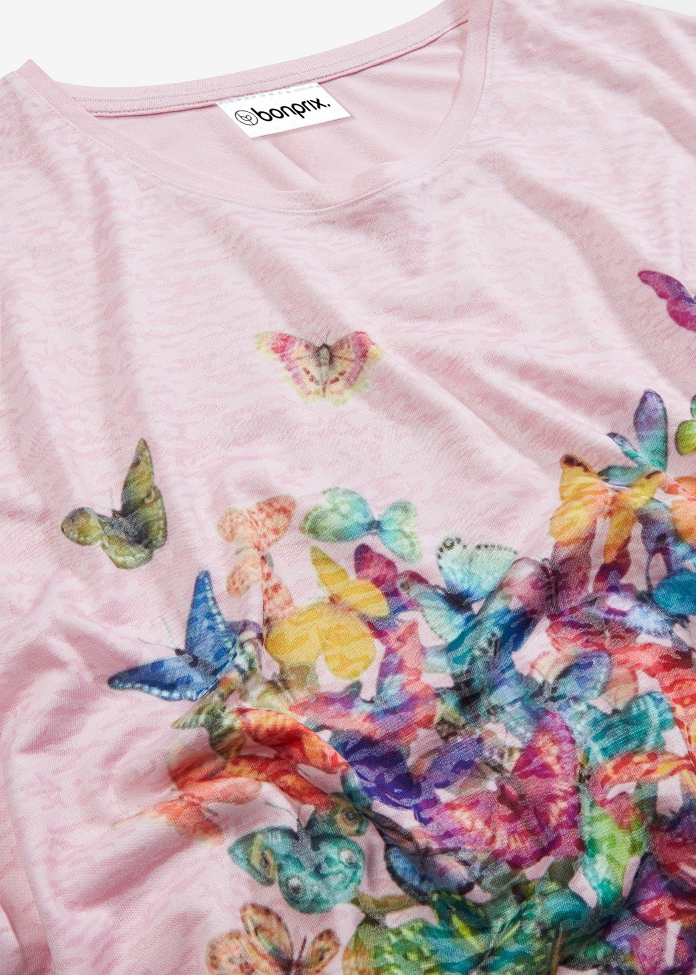 bonprix T-shirt 1 toller Materialmix, überschnittene Schultern, hinten länger