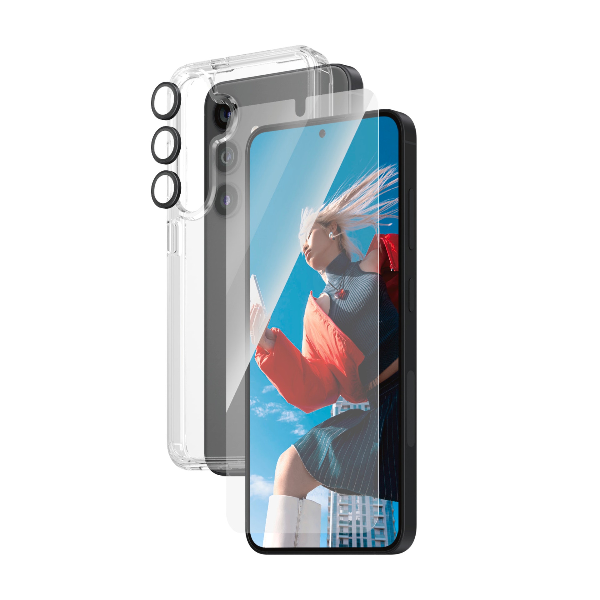 PanzerGlass Displayschutzglas »3-in-1 Bundle Set Screen Protector, HardCase, Hoops«, für Samsung Galaxy S24, Displayschutzfolie, Schutzfolie, Bildschirmschutz, kratz- & stossfest