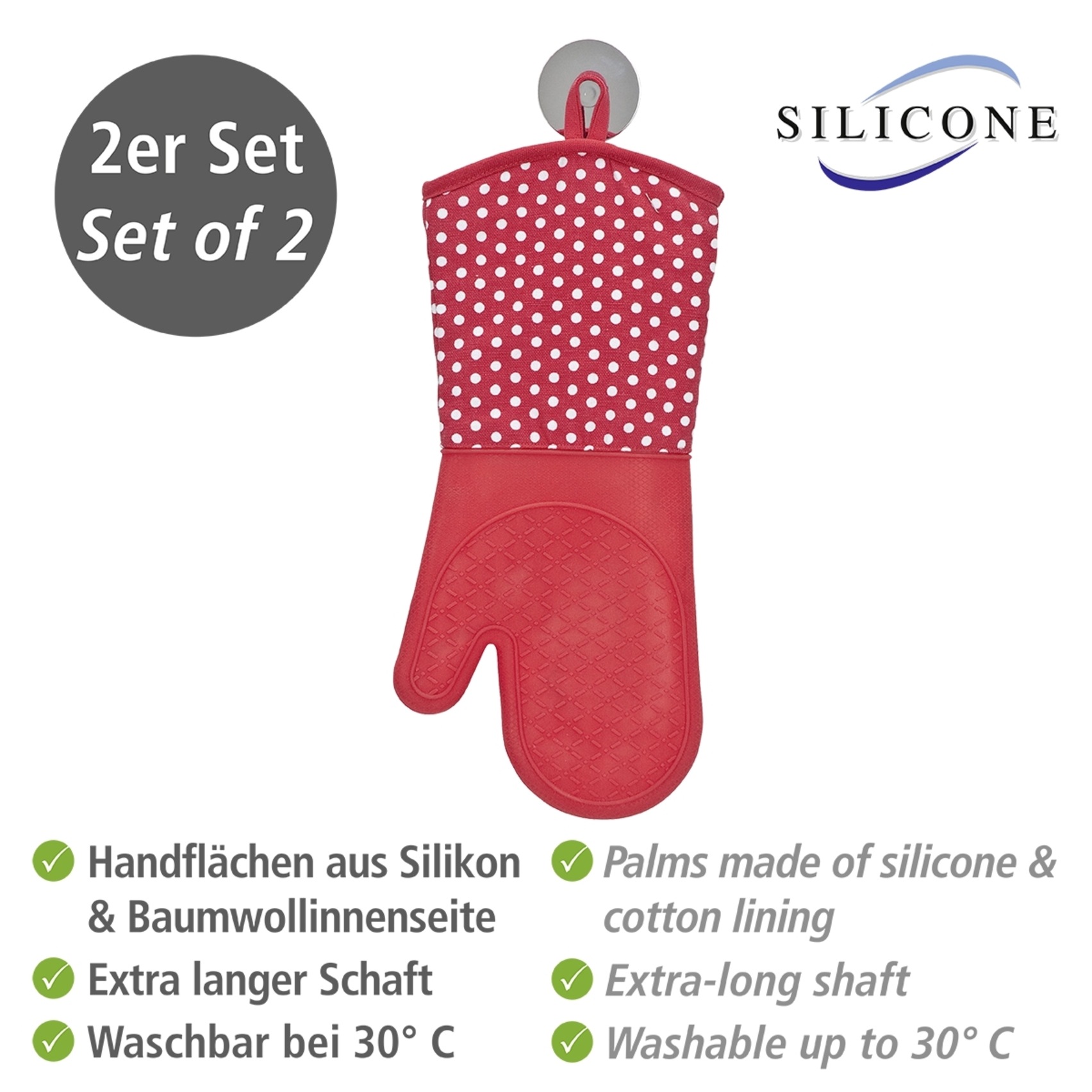 WENKO Topfhandschuhe "Modell Silikon" Ofen- und Grillhandschuhe, Hitzeschutz, Baumwollinnenseite, 1 Paar