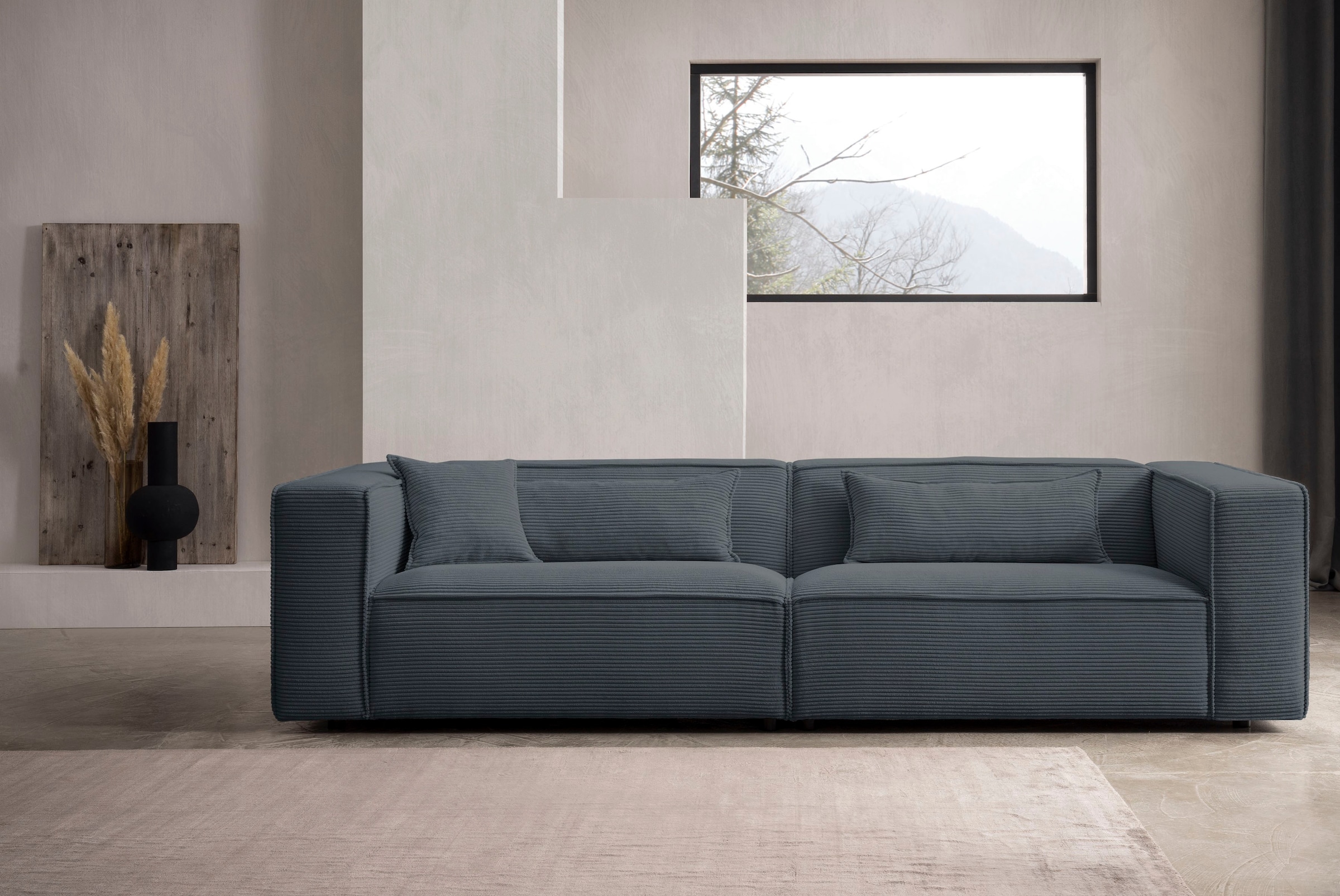 LeGer Home by Lena Gercke 3-Sitzer »PIARA, Couch mit Kedernaht, Sofa in Cord oder Leinenoptik«, schwarze Füsse, bequemer Sitzkomfort