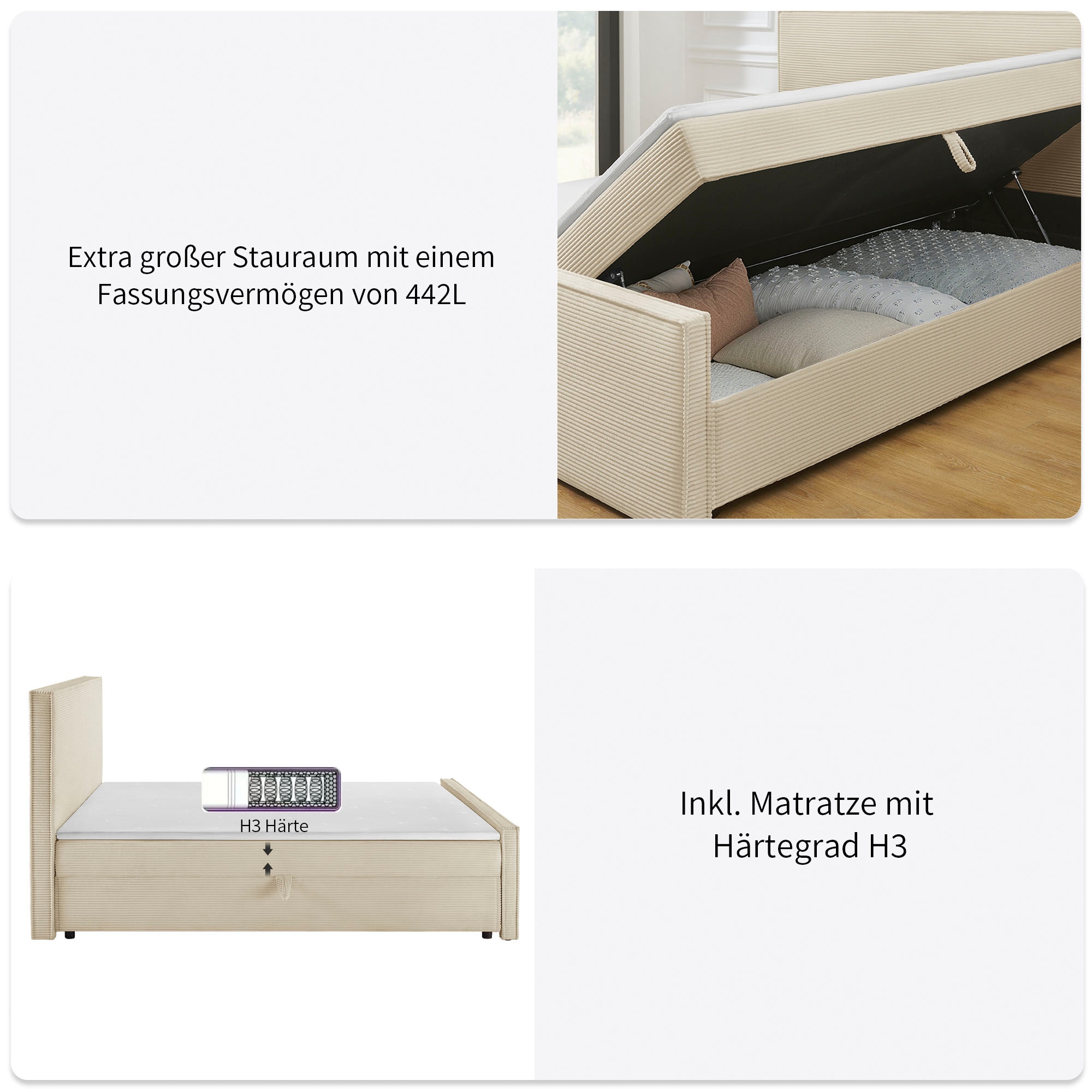 GOODproduct Boxbett »Henno inkl. Bettkasten und Topper, Liegefläche 180x200cm« erhältlich in hochwertigem Cord-Stoff und der Grösse 180x200 cm