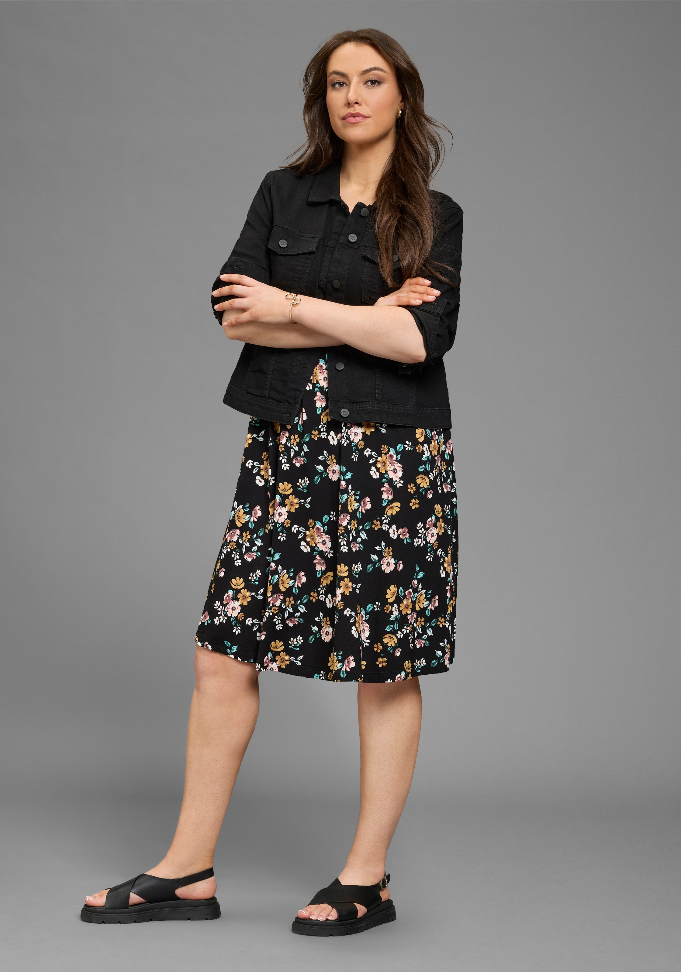 Laura Scott CURVE Jerseykleid in geblümter Optik, für vielseitige Alltagsmomente, A-Linie Passform