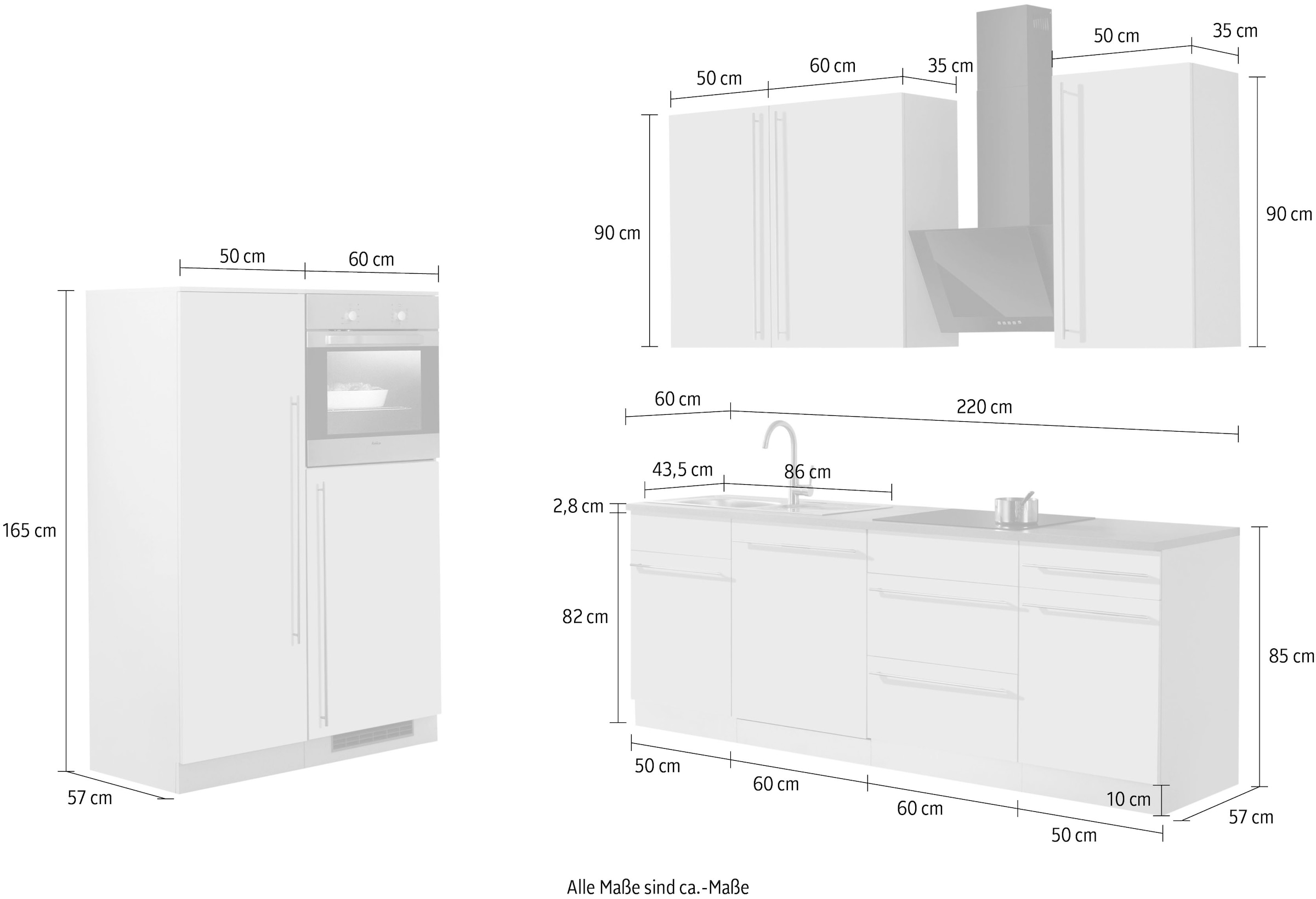 wiho Küchen Küchenzeile »Chicago«, ohne E-Geräte, Breite 330 cm