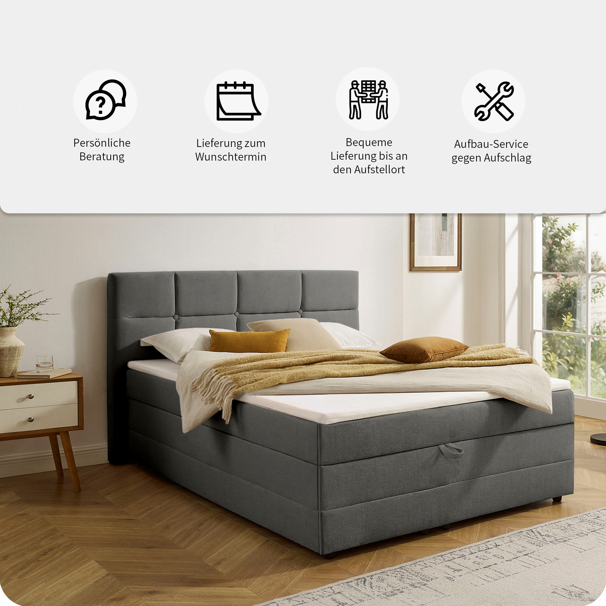 GOODproduct Boxbett »Fillmore inkl. Bettkasten, Liegefläche 140 und 180x200 cm« inkl. Topper, erhältlich in verschiedenen Farben