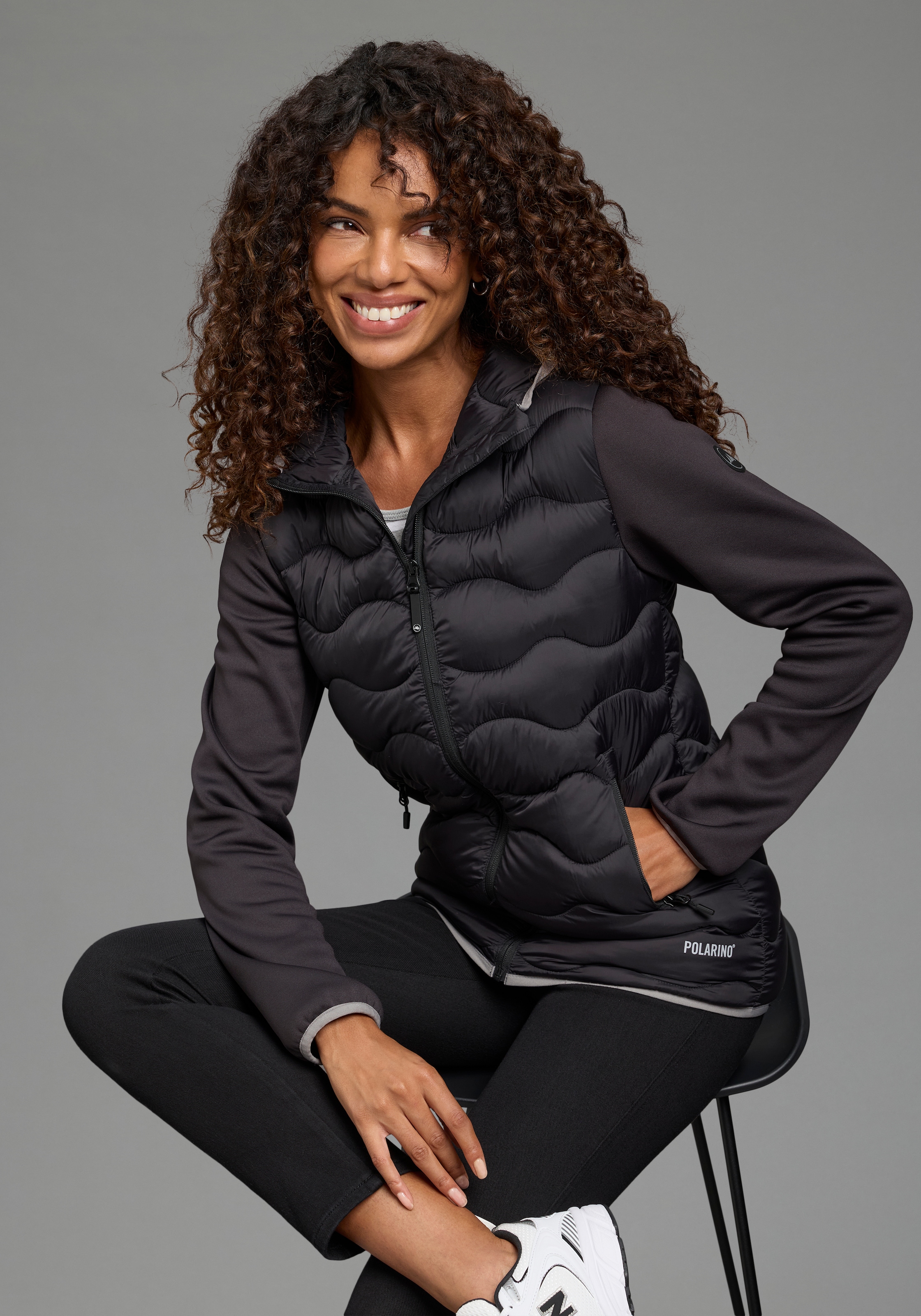 Image of Polarino Hybridjacke mit Kapuze Übergangsjacke aus modernem Materialmix mit Kapuze
