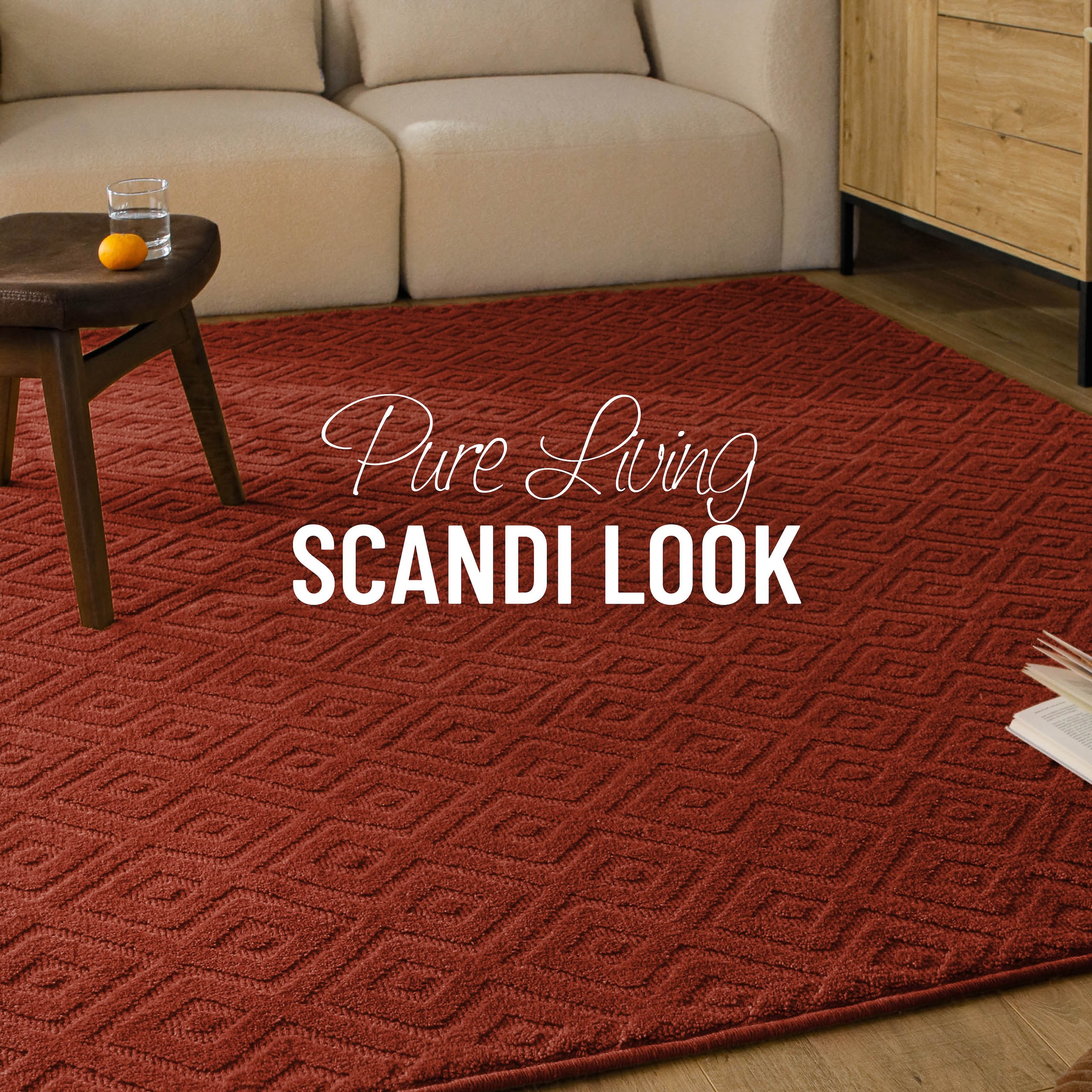 Wecon home Tapis »Castello TWO« Rectangulaire 7 mm Höhe Schurwolle, Kurzflor mit Hoch-Tief-Effekt, Wohnzimmer, Rautenmuster