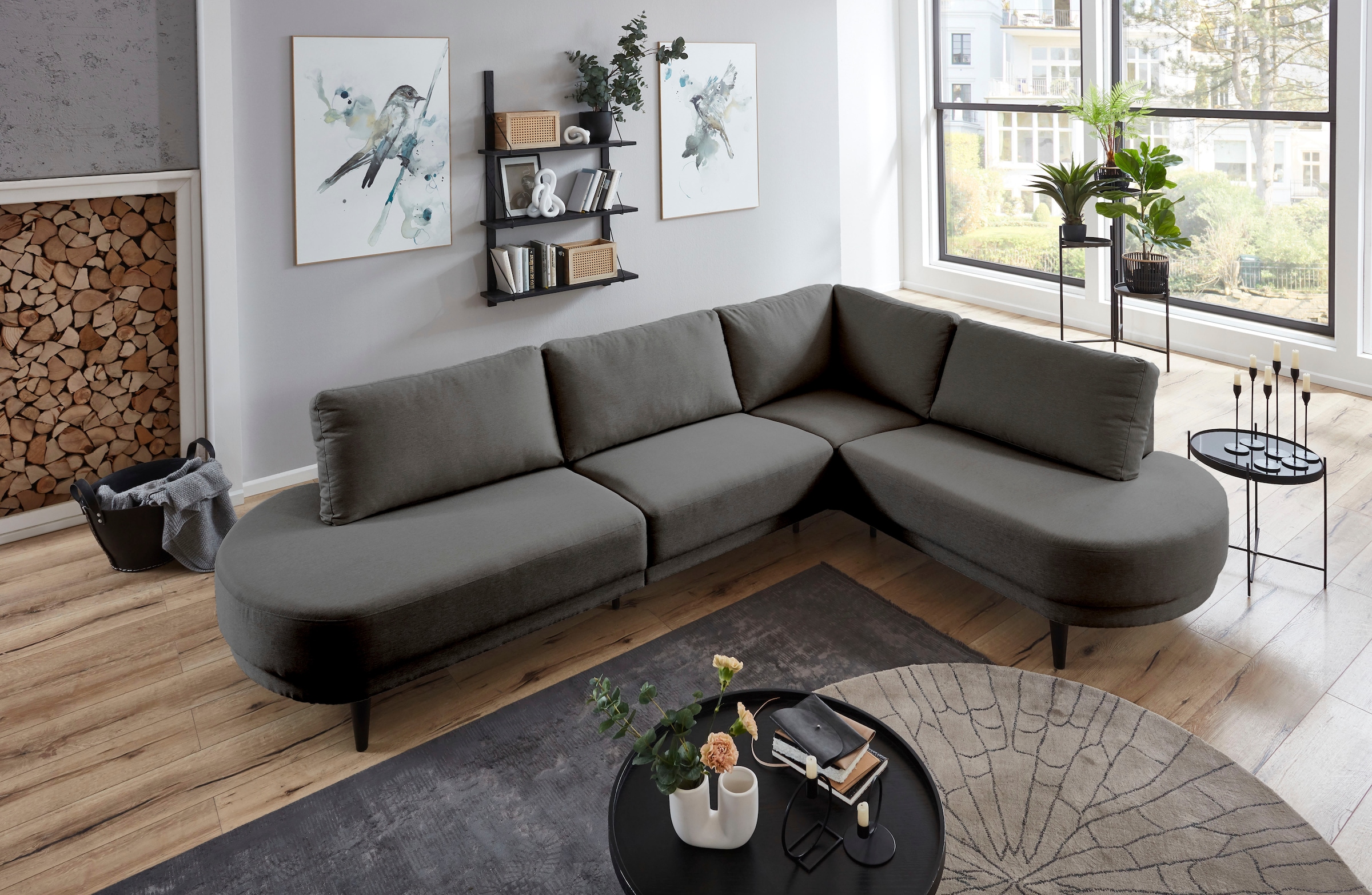 ATLANTIC home collection Ecksofa »Ronny L-Form«, wahlweise in beige, mit Wellenunterfederung, rechts/links montierbar