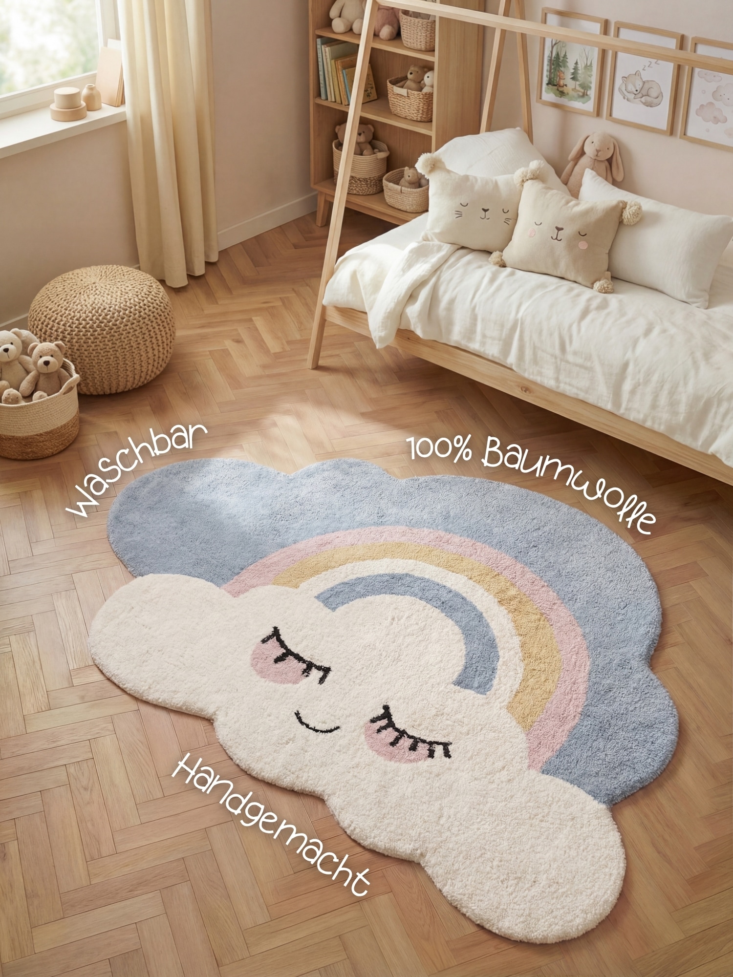 HANSE Home Tapis pour enfants »Nappi« Rectangulaire 10 mm Höhe lavable, fait main, doux, antidérapant, tapis de jeu pour chambre d'enfant