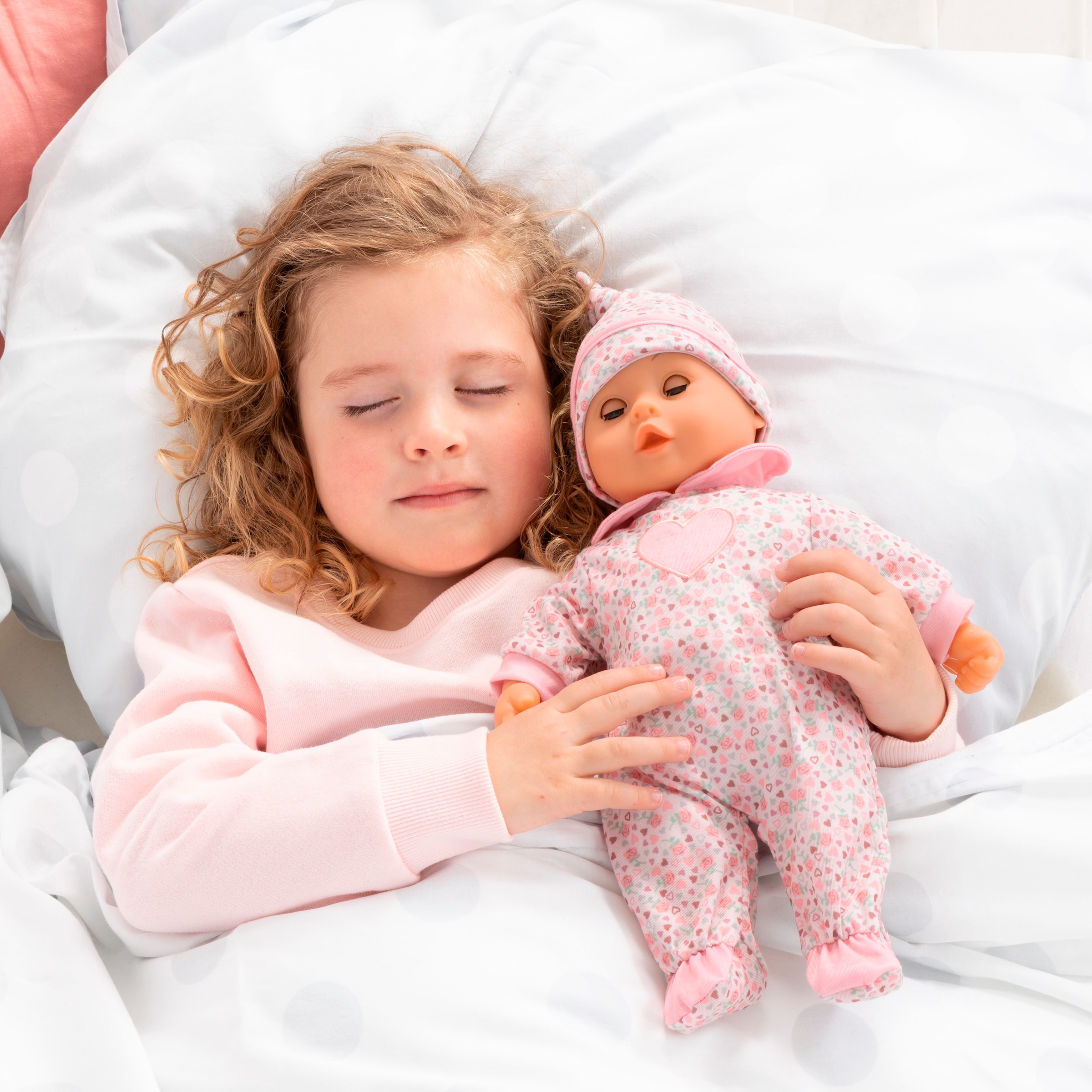 Bayer Babypuppe »First Words Baby, 38 cm, Herzen rosa« mit Schlafaugen und Babygeräuschen