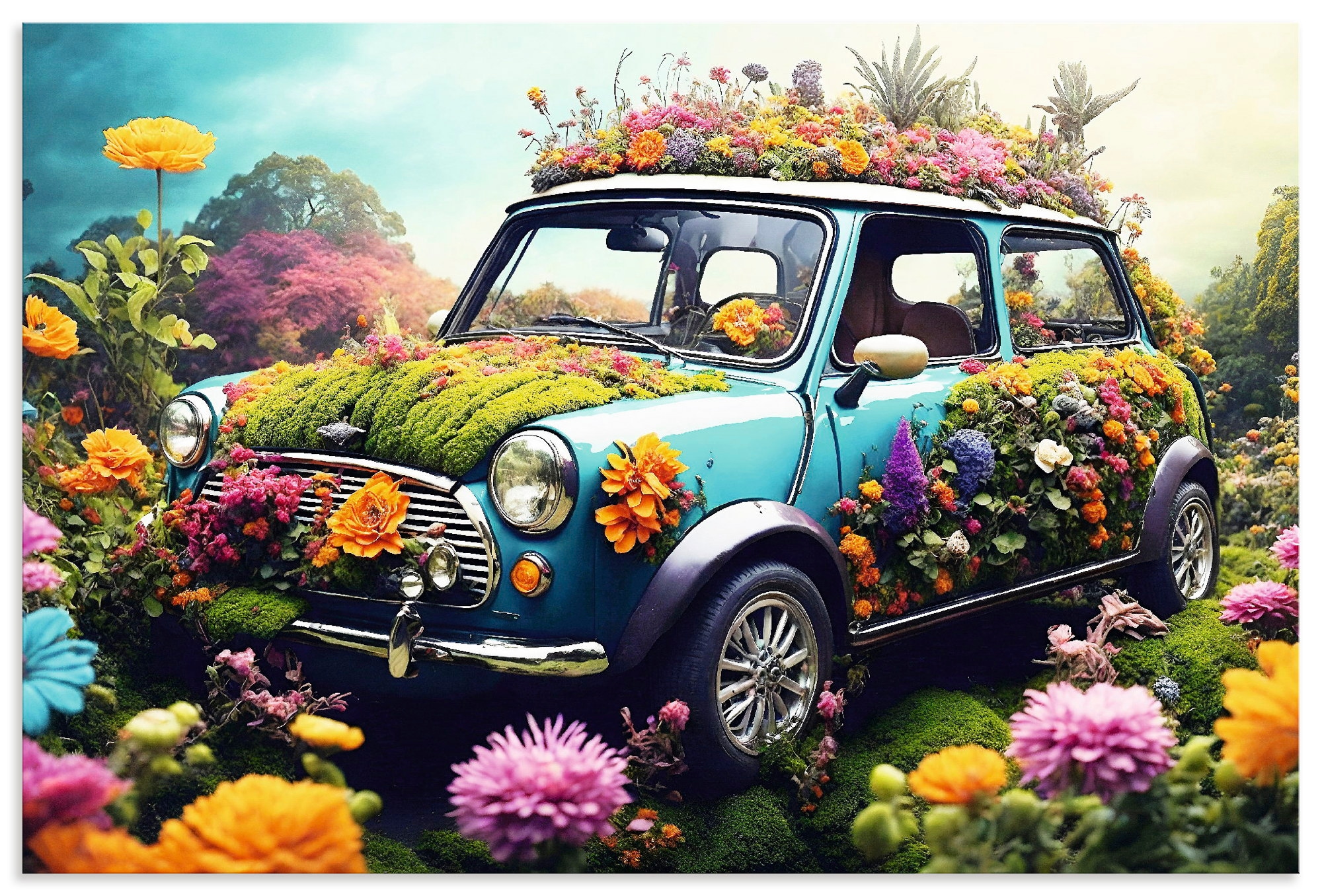 Image of Artland Wandbild "Flowerpower Mini" Auto 1 Stk. tlg. als Alubild, Leinwandbild, Poster, Wandaufkleber in verschied. Grössen