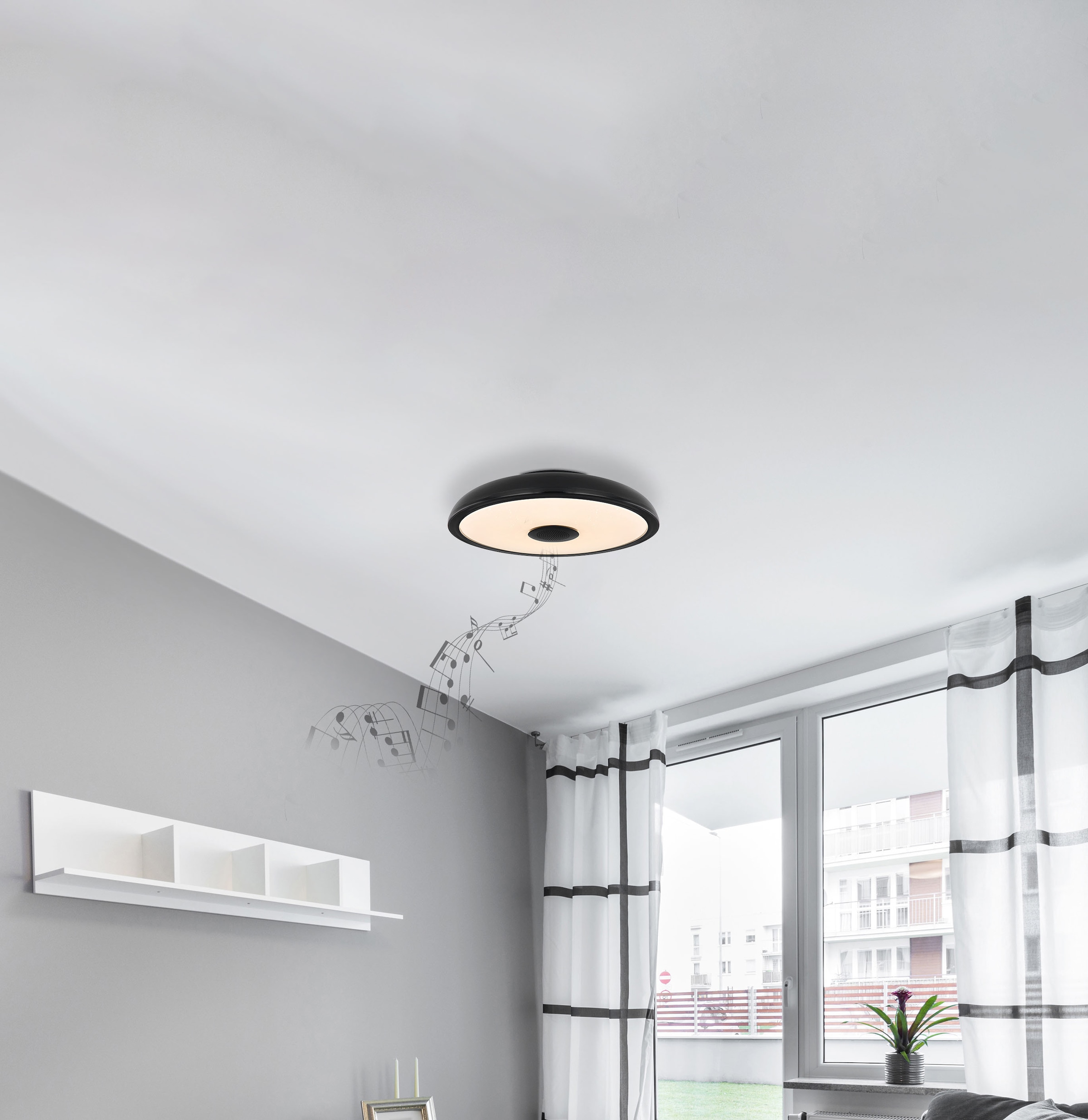 GLOBO LIGHTING Plafonnier LED »RAFFY« Module LED 1 cuis blanc chaud - blanc froid Changement de couleur rouge-vert-bleu, fonction haut-parleur