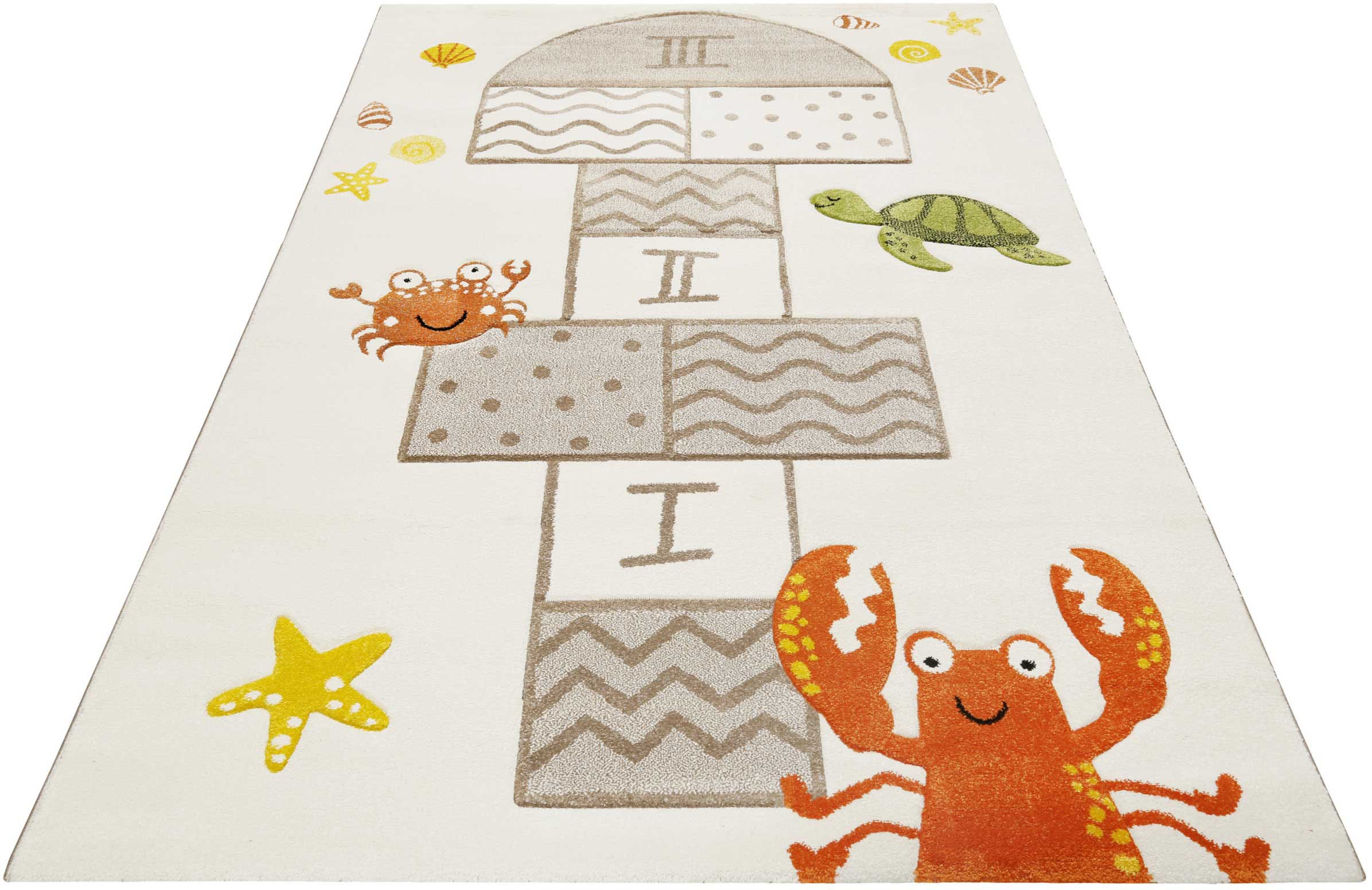 Image of Esprit Kinderteppich »Playground ESP-21069«, rechteckig, 13 mm Höhe, Kurzflor, Spieleteppich im maritimen Look, Krabbe und Seestern bei Ackermann Versand Schweiz