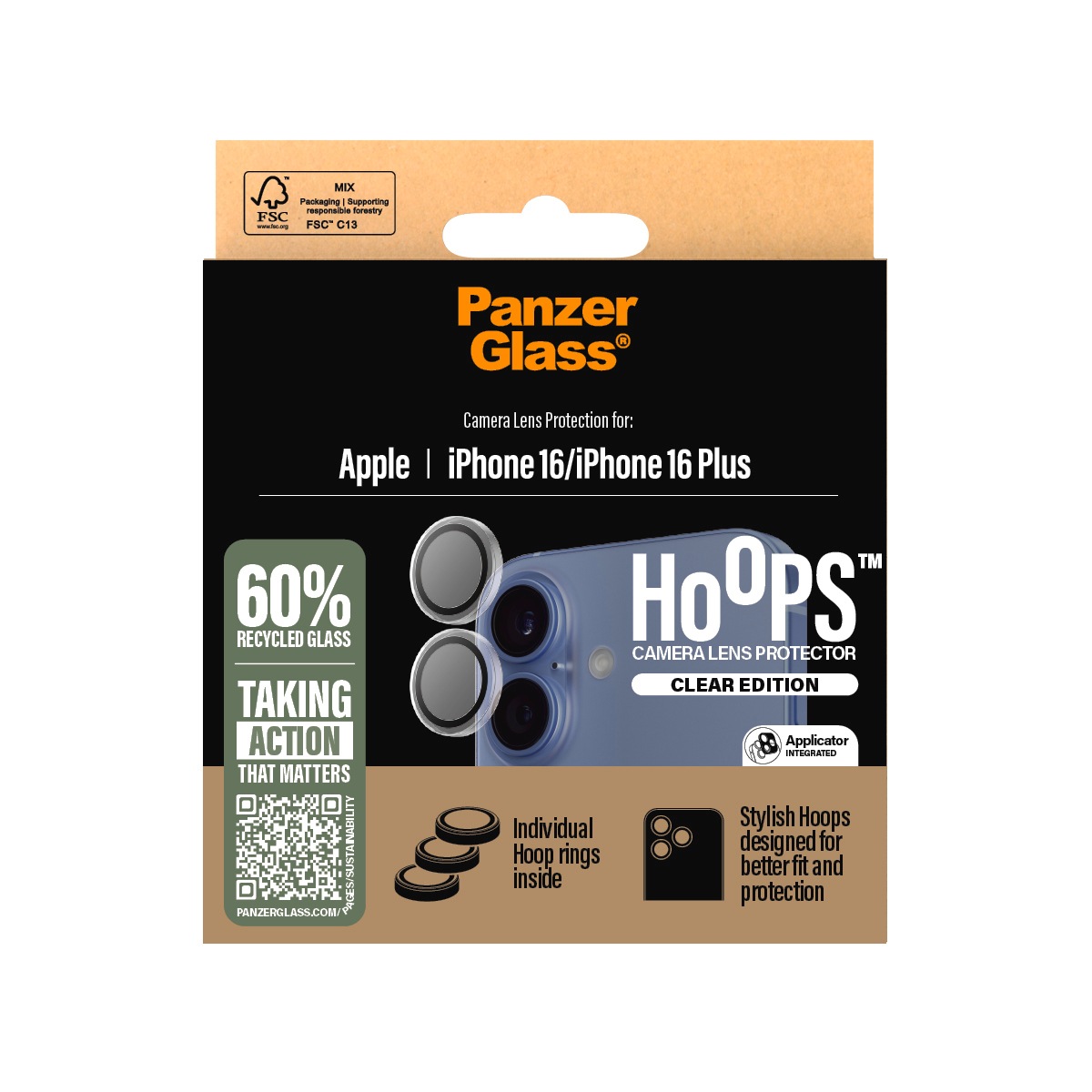 PanzerGlass Kameraschutzglas »Hoops Camera Lens Protection« für Apple iPhone 16;Apple iPhone 16 Plus 2 Stk. tlg. Lens Cover, Schutzfolie, Schutzglas, kratz- & stossfest