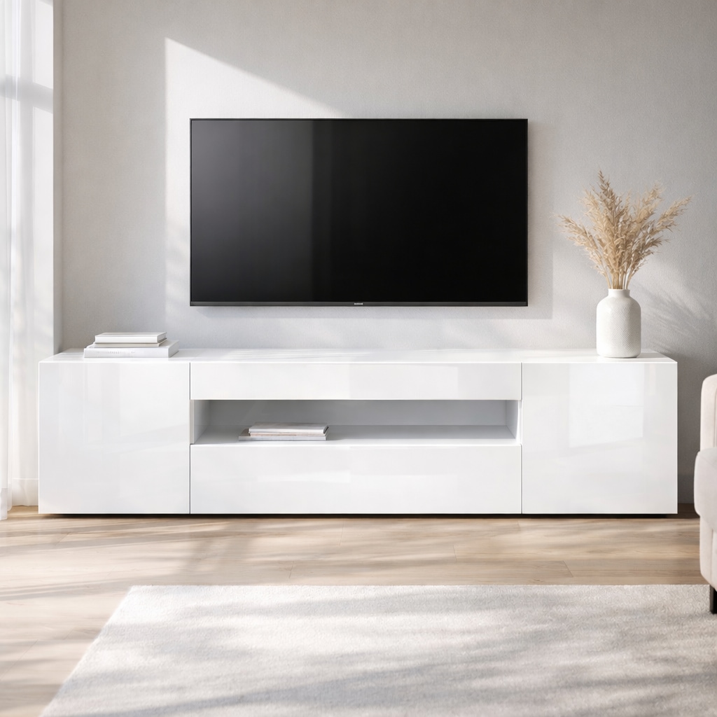 GOODproduct Lowboard »LORENZO 2, TV-Board, TV-Kommode, TV-Schrank, TV-Unterschrank, TV-Möbel« Modernes lackiertes Hochglanz TV-Board, grifflos, Breite 200 cm