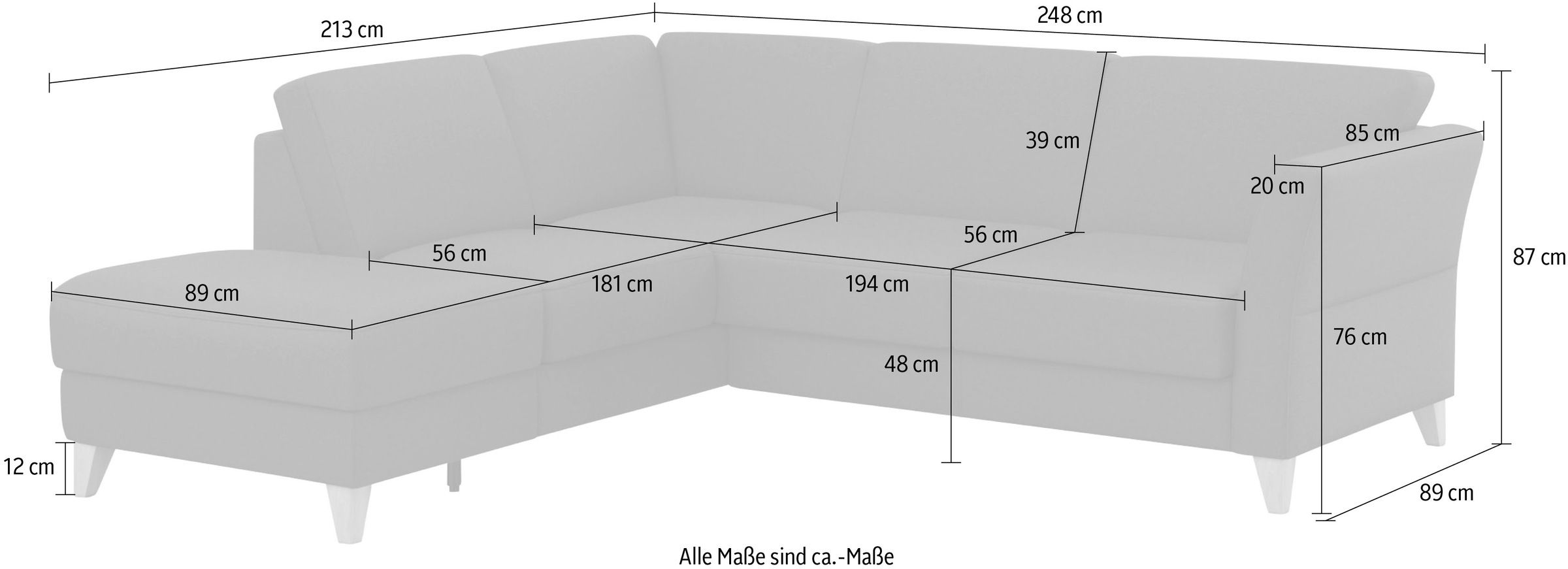 sit&more Ecksofa »Visby L-Form« Wahlweise mit Bettfunktion und Stauraum, frei im Raum stellbar