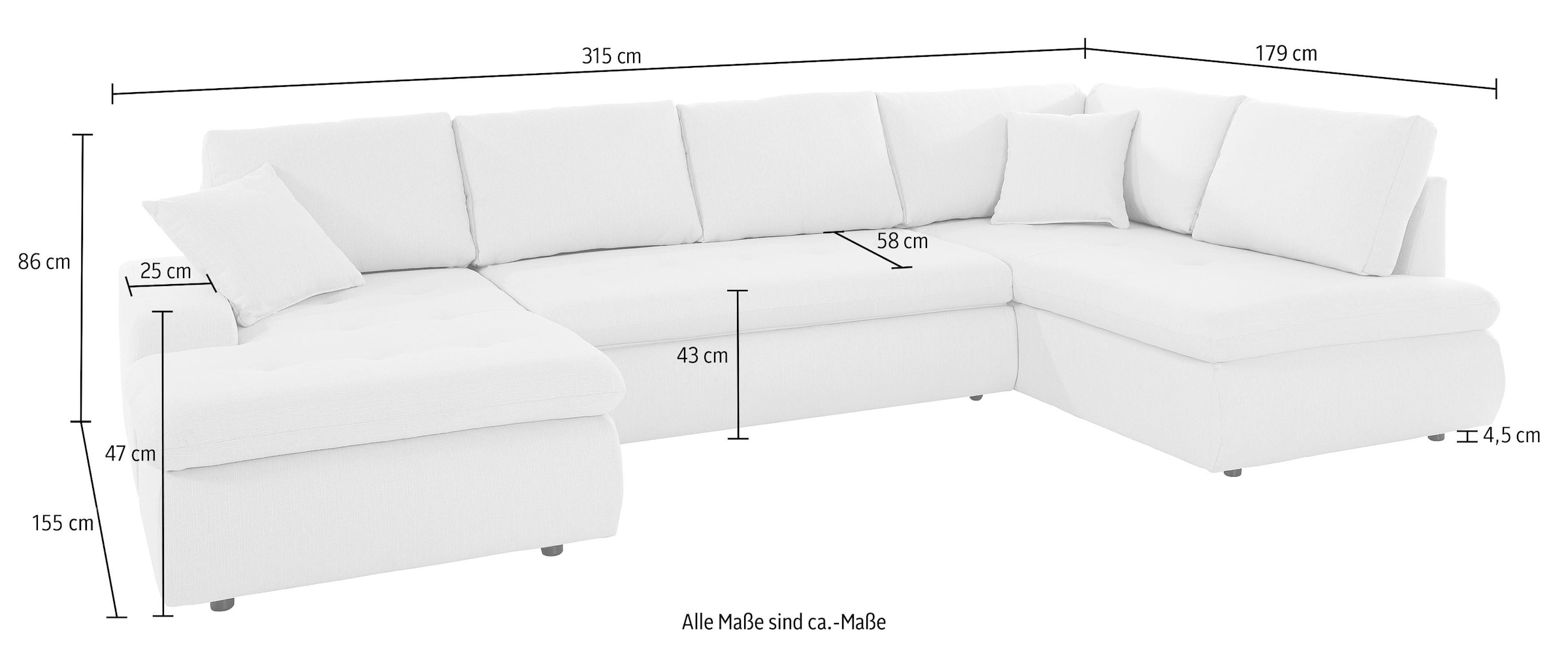 TRENDMANUFAKTUR Wohnlandschaft »Indie, U-Form«, wahlweise mit Bettfunktion, inkl. loser Rücken- u. Zierkissen