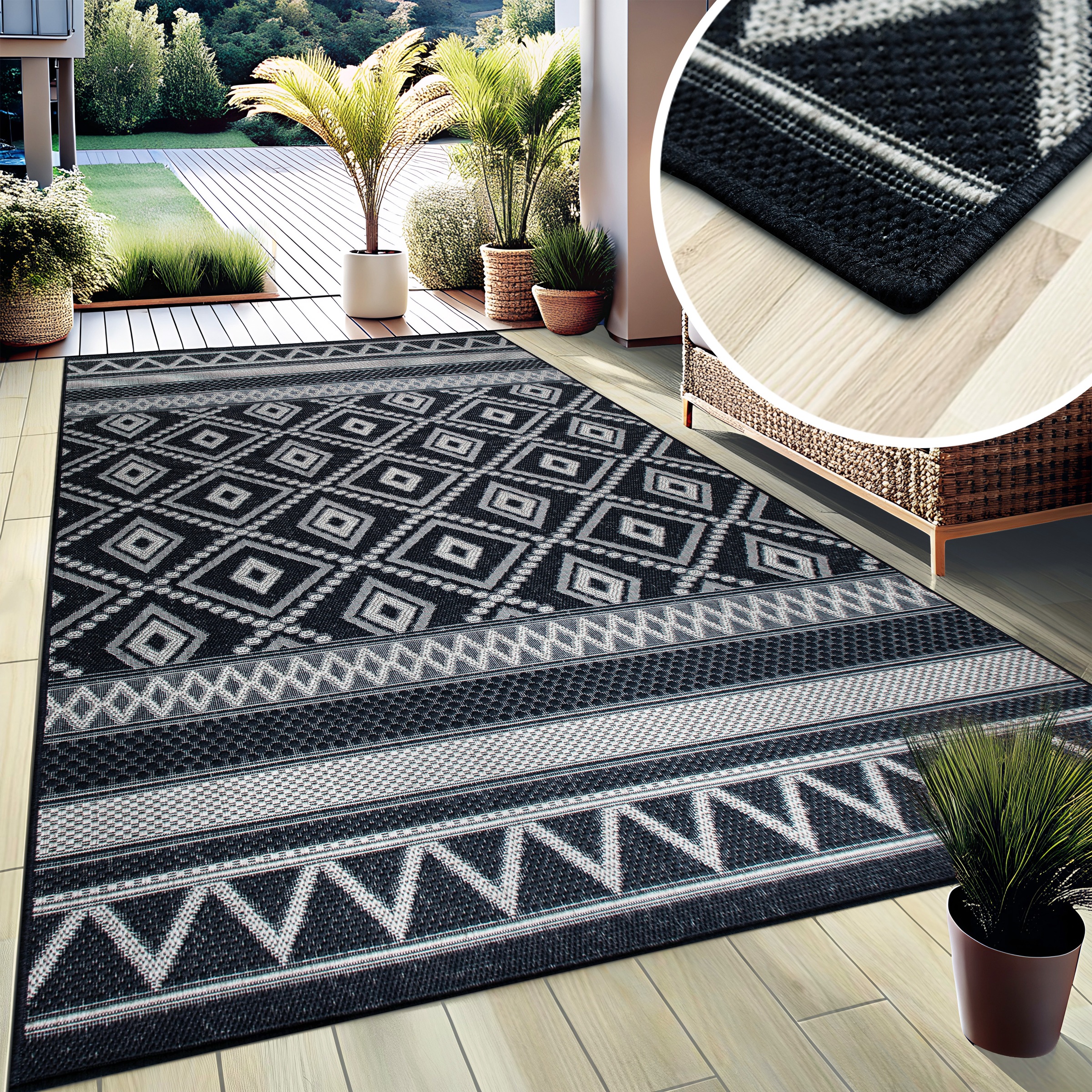 my home Teppich »Toronto auch als Läufer erhältlich«, rechteckig, 3 mm Höhe, In- und Outdoor geeignet, Sisal-Optik, Wetterfest & UV-beständig, Boho