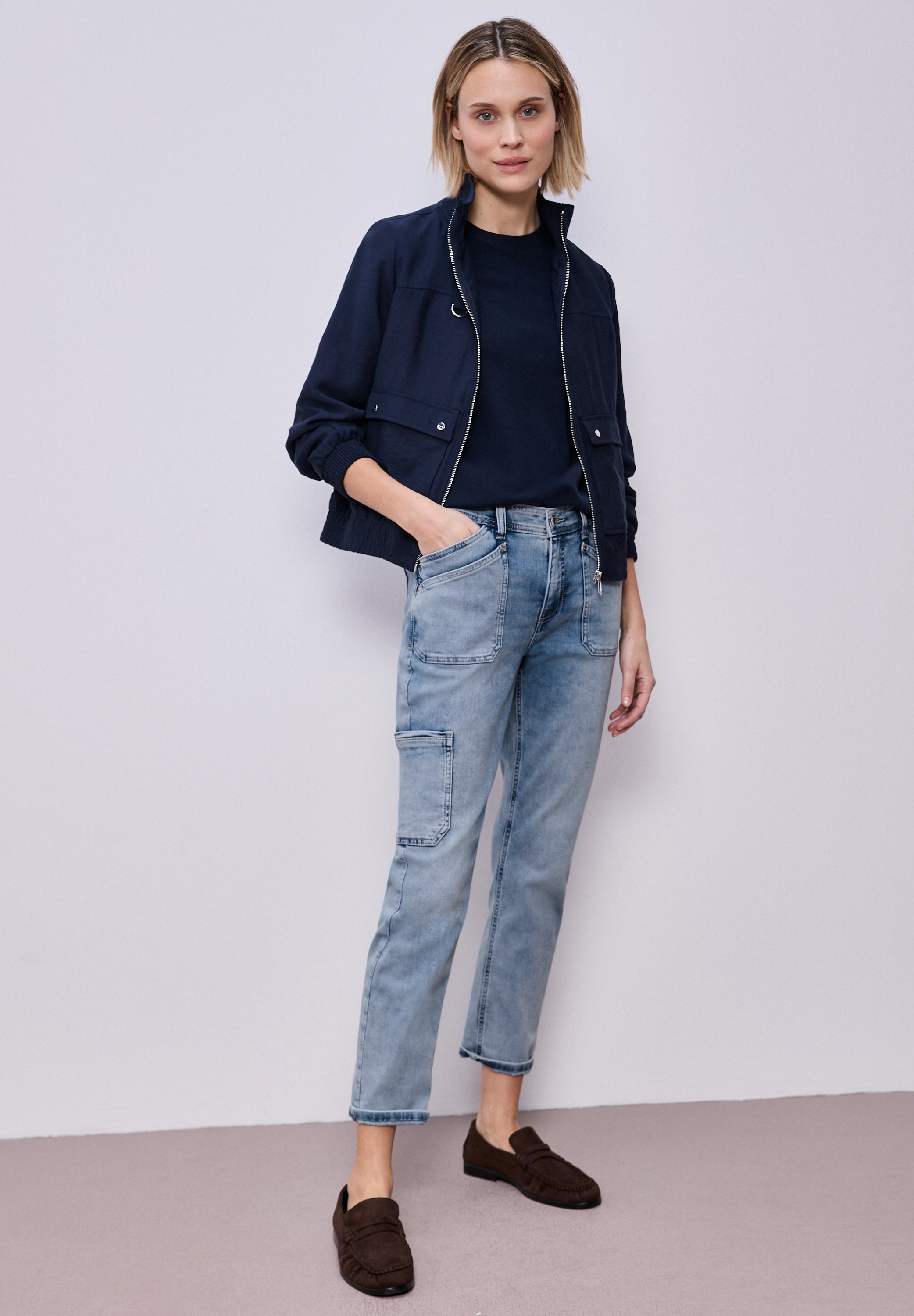 STREET ONE Jeans cargo »Style Charlie« im angesagten Bleached‑Look und elastischem Bund