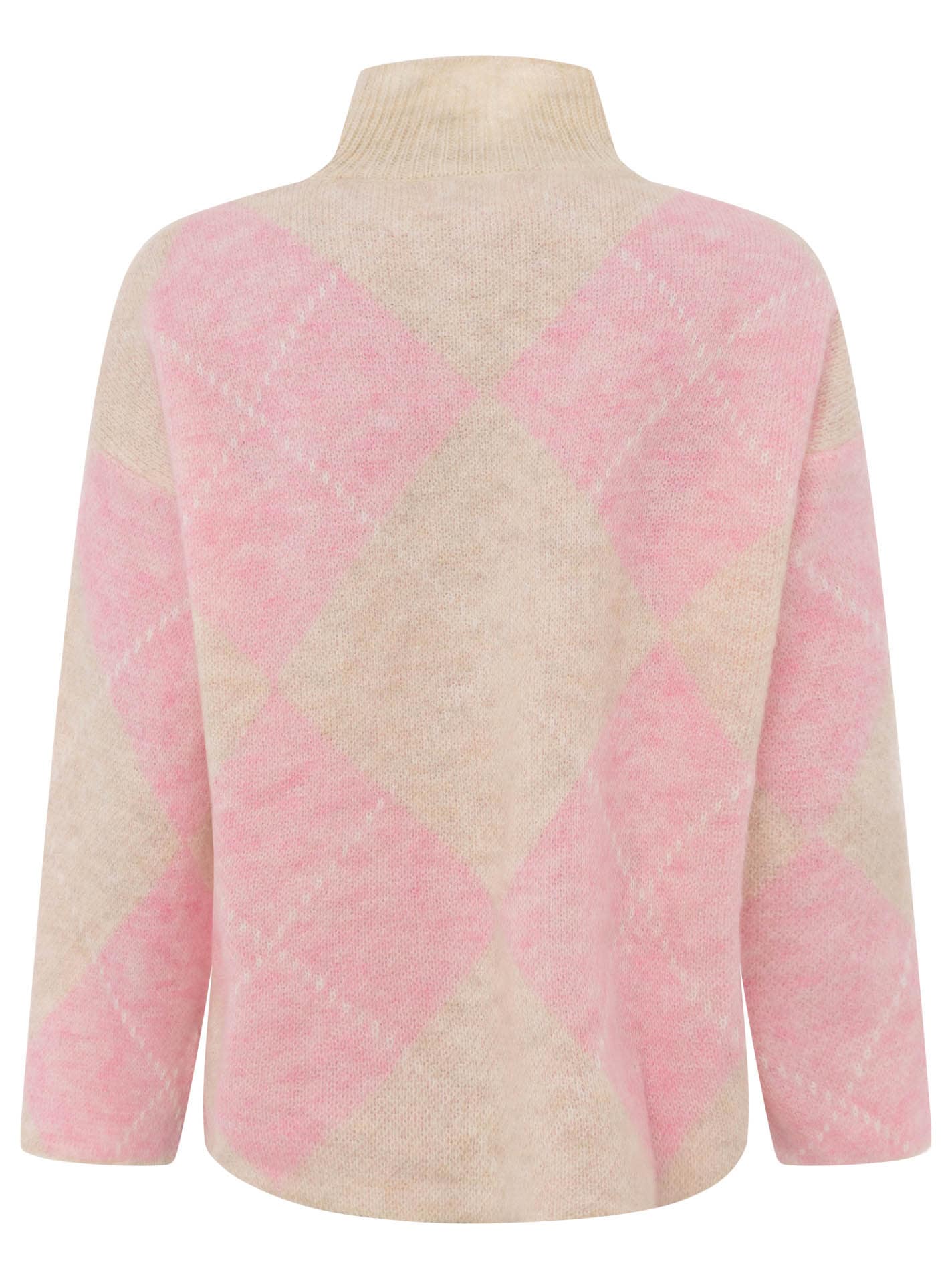 Zwillingsherz Pull à col roulé »"Argyle"« grand motif losanges, col haut, tricot, taille unique