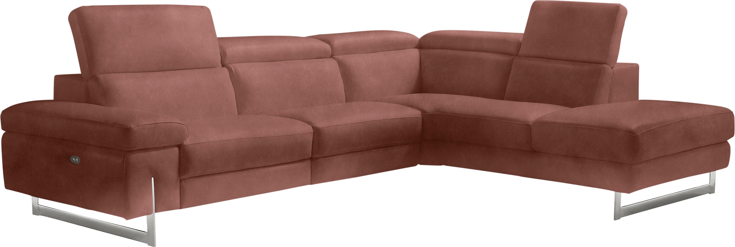 Egoitaliano Canapé d'angle »Candice, elegant, edel und bequem, erstklassiger Sitzkomfort, L-Form« inkl. 2 elektrischer Relaxfunktionen, Bedienung über Taste an Armlehne