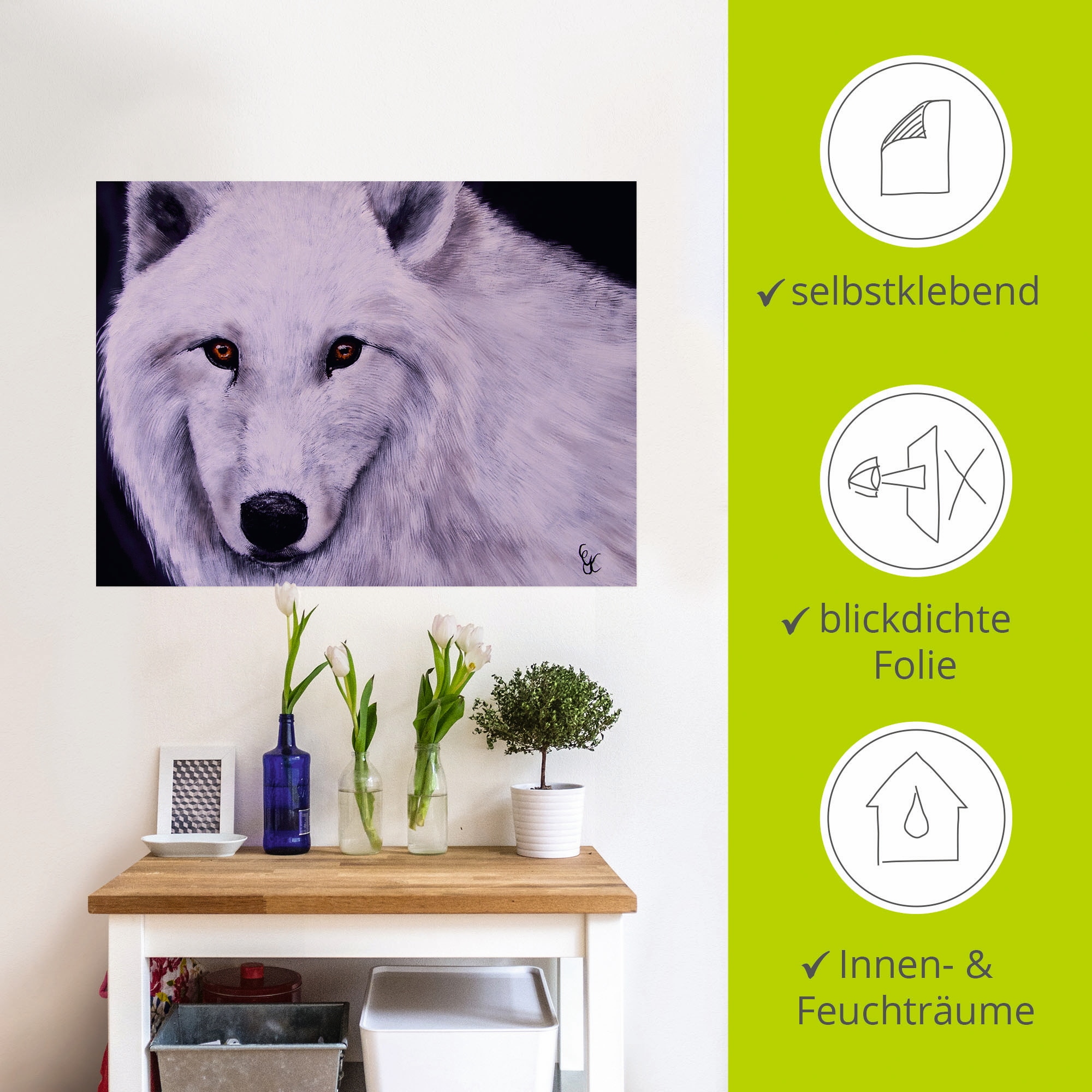 Artland Wandfolie »Weisser Wolf«, Wildtiere, (1 St.), selbstklebend