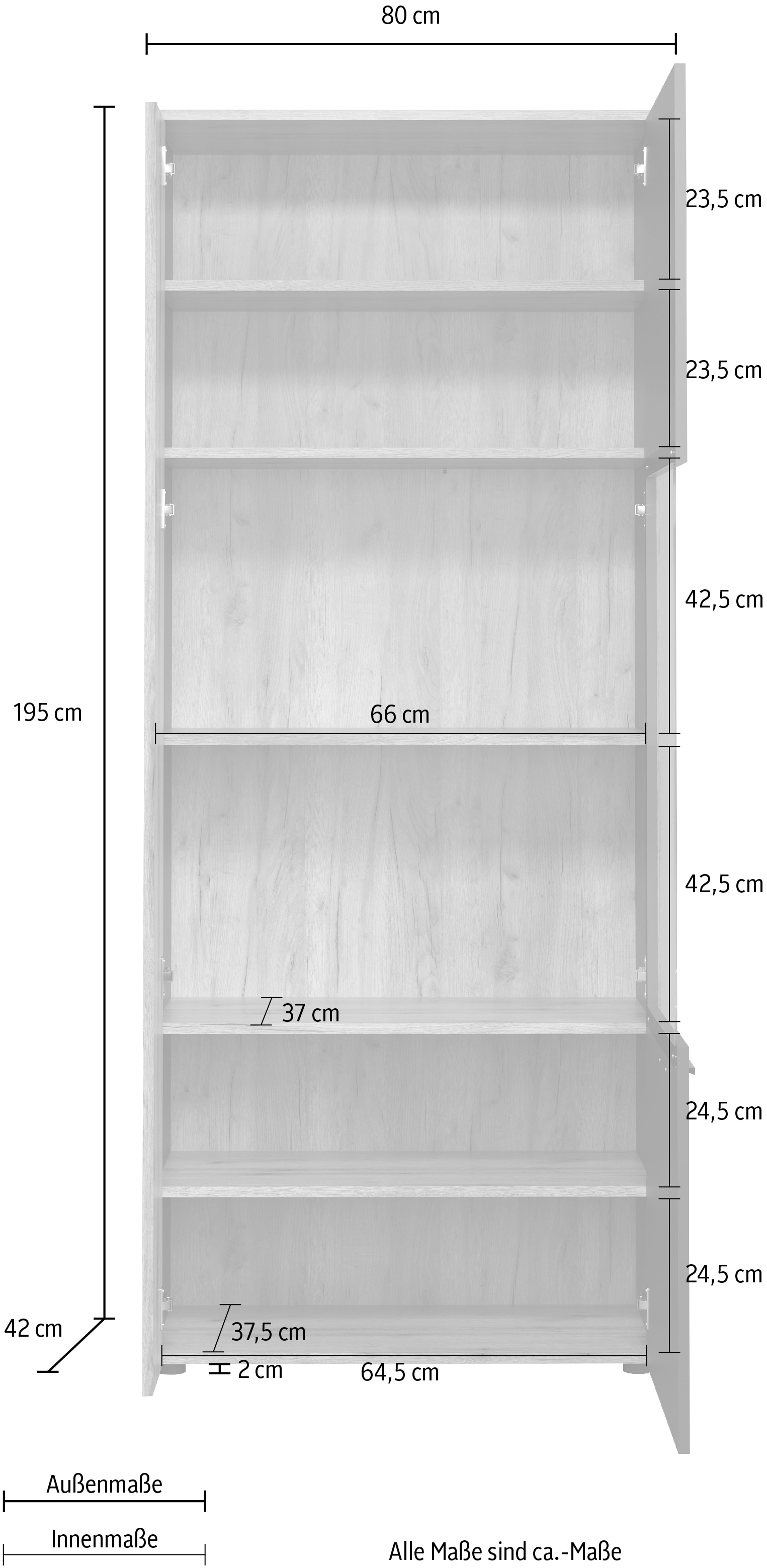 INOSIGN Standvitrine »Estepona«, (1 St.), Grosszügige Vitrine mit natürlicher Rillenoptik - (B/T/H) 80/42/195 cm