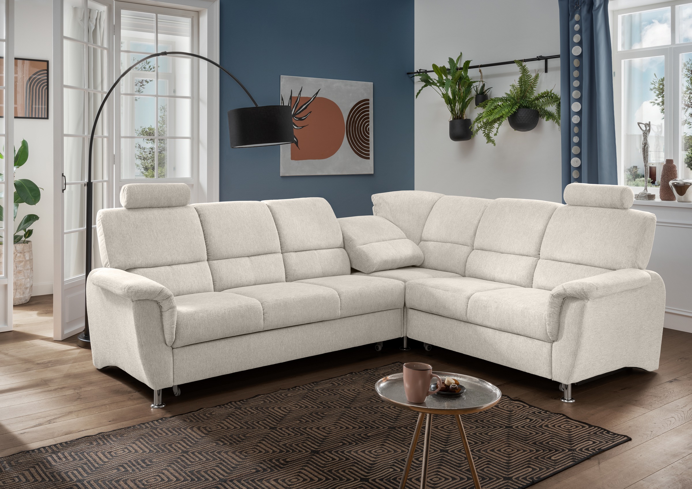 Home affaire Ecksofa »Pisa L-Form, mit Schlaffunktion, Stauraum, 2x höhenverstellbare«, Kopfstützen und Relaxfunktion im Eckelement