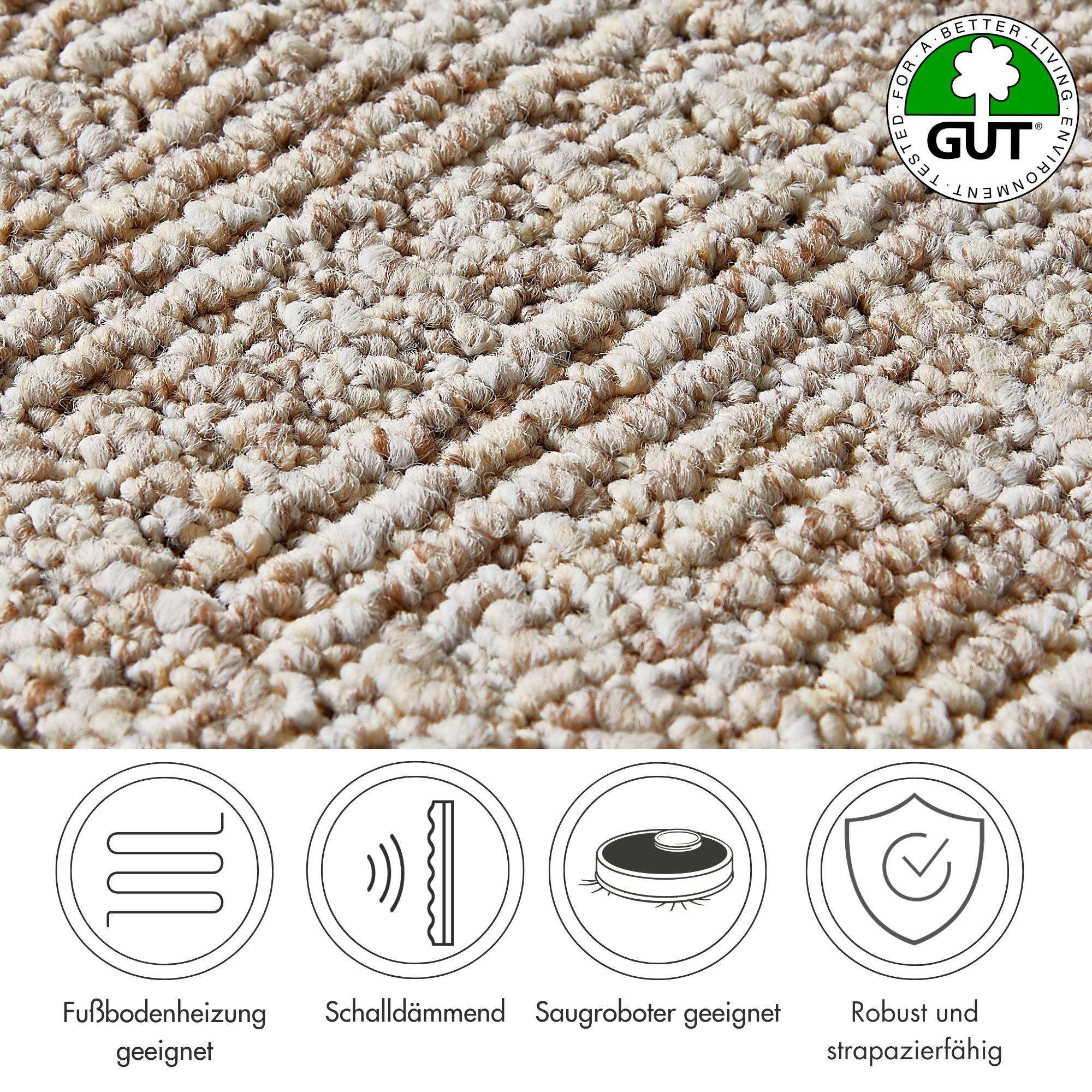 Andiamo Teppichboden »Patras, Strukturschlinge, Made in Netherlands«, rechteckig, 8,5 mm Höhe, meliert, Breite 400 cm oder 500 cm, strapazierfähig & robust