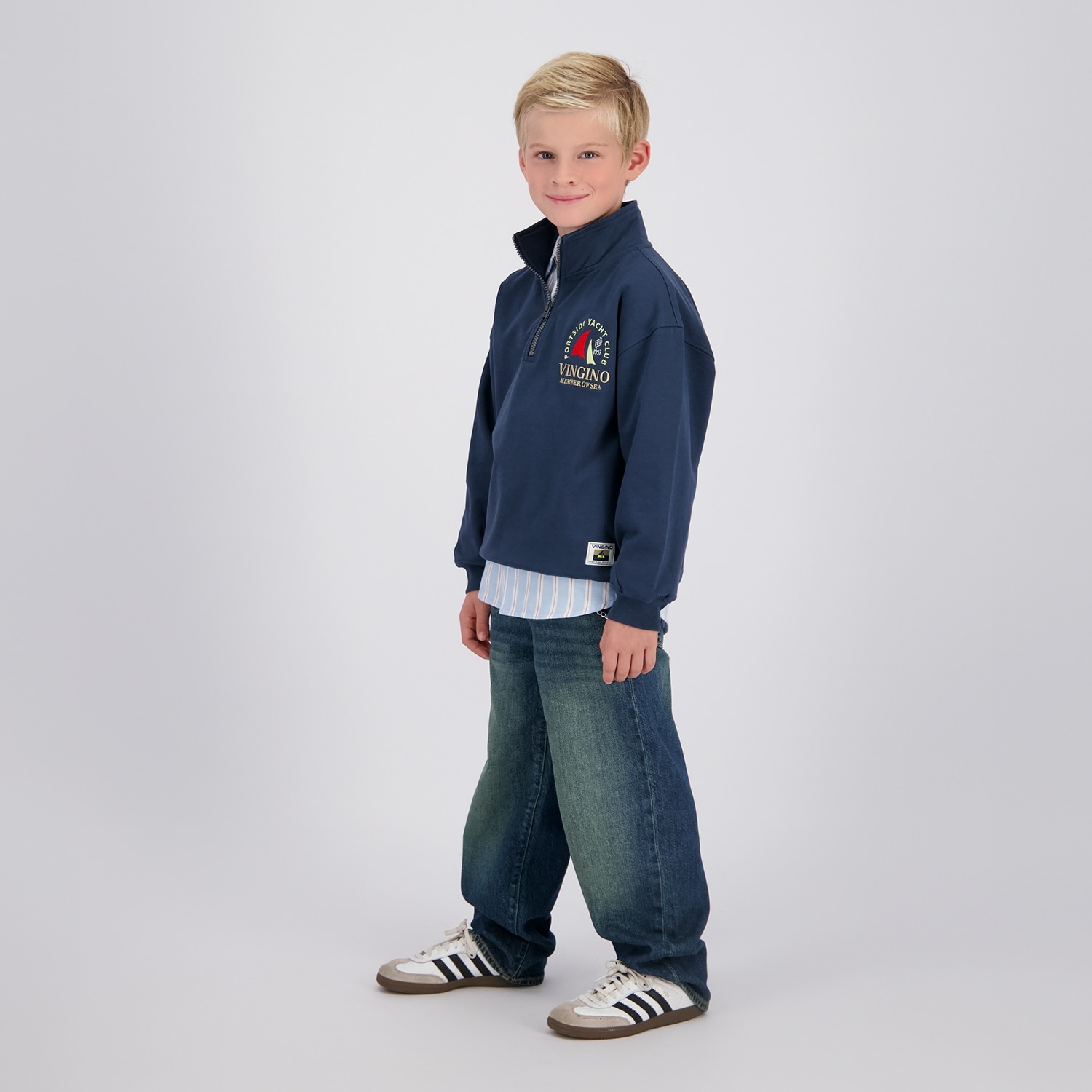 Vingino Pull , avec col Troyer et broderie, pour garçons

