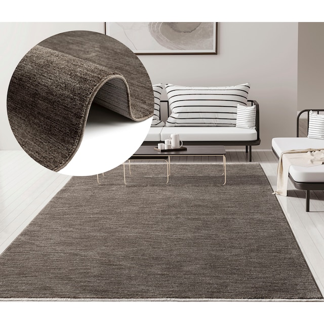 ♕ merinos Teppich »Impulse 52031«, rechteckig, dichter farblich moderner  Kurzflorteppich mit Fransen, Wohnzimmer versandkostenfrei auf
