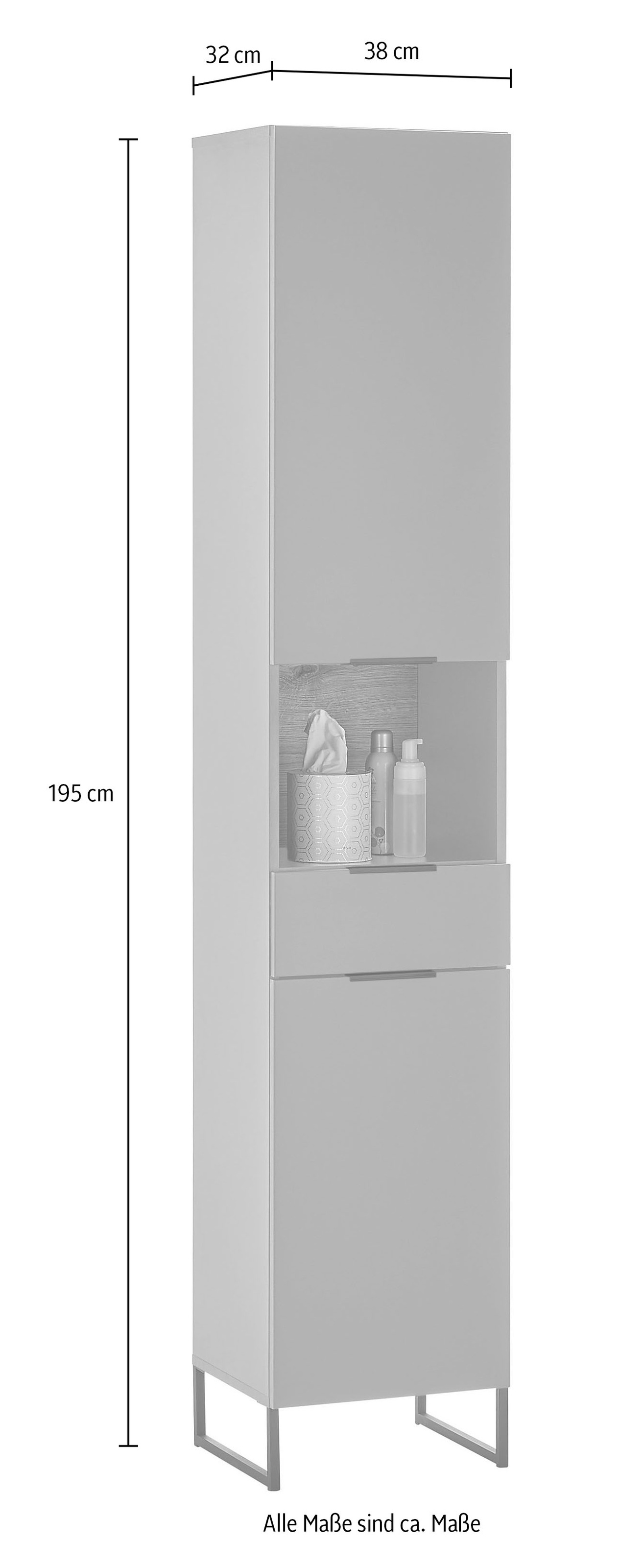 BASIC by Balculina Armoire haute »Denver Hochschrank, Badezimmerschrank BxHxT 38x195x32« 1 cuis tlg. Largeur 38 cm, porte montable G/D, Softclose