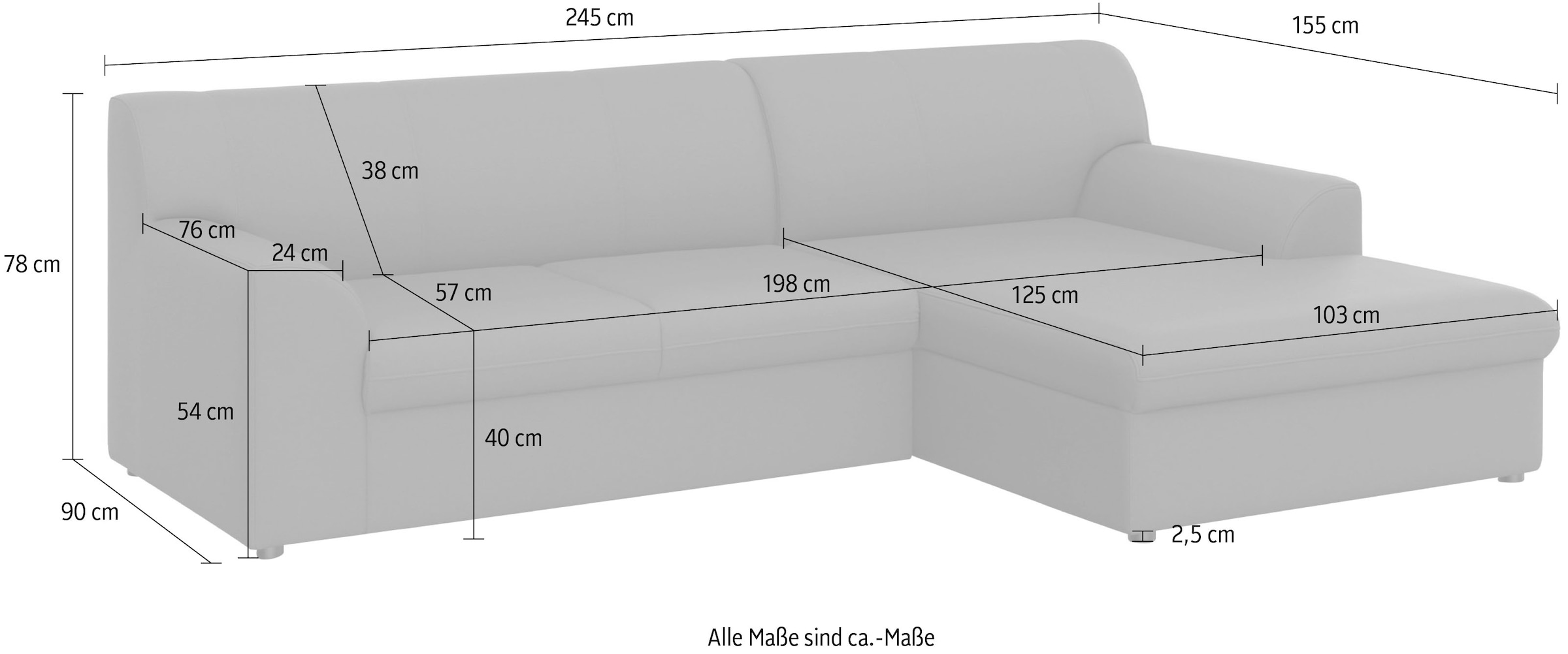 DOMO collection Ecksofa »Topper, elegant und zeitlos, kompaktes Stellmass 245/155cm, L-Form«, mit Recamiere, wahlweise mit Schlaffunktion