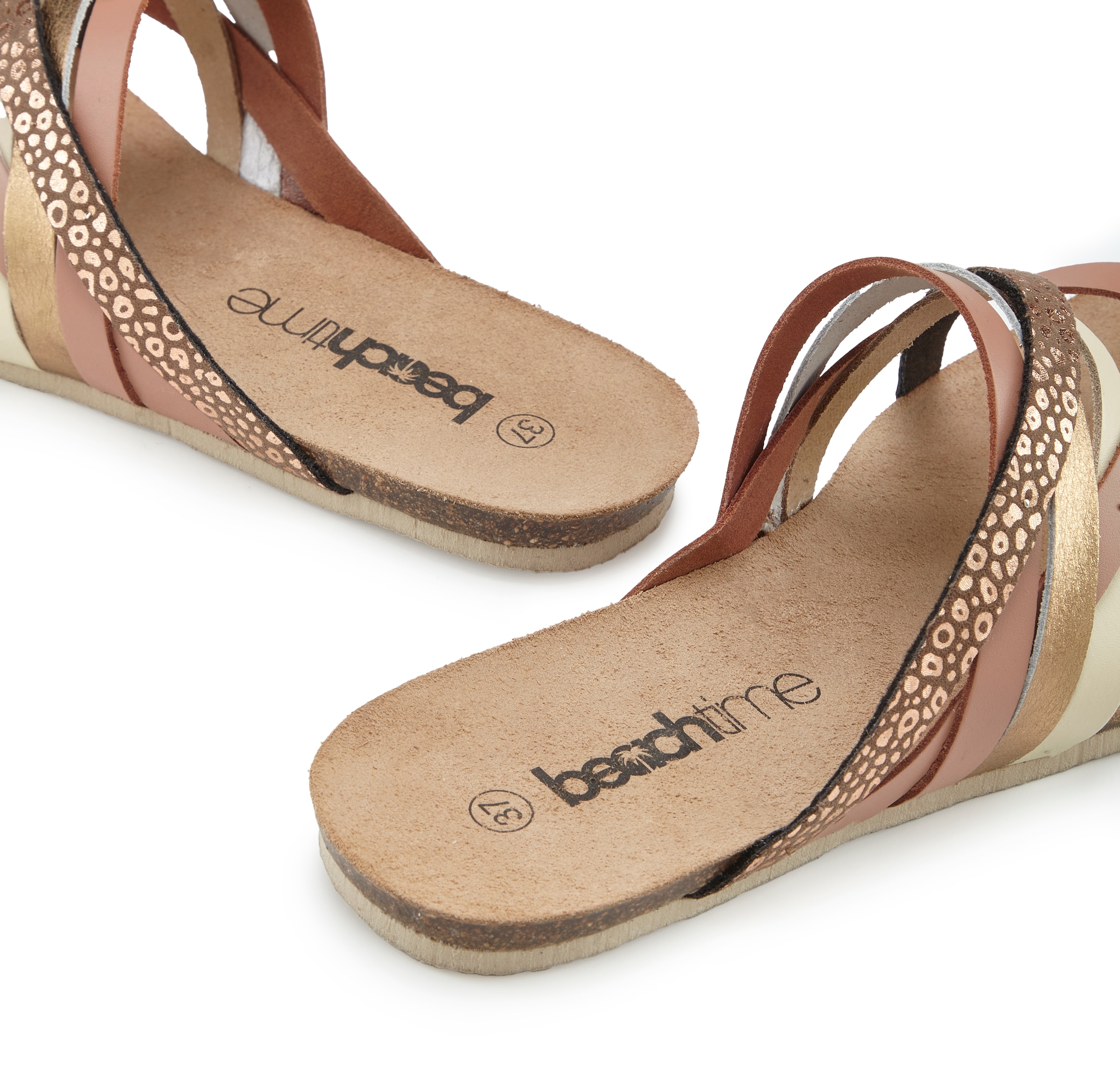 Beachtime Séparateur d'orteils »Pantolette, Mule, Sommerschuh, Sandale, offener Schuh,«  aus Leder mit raffinierten Riemchen
