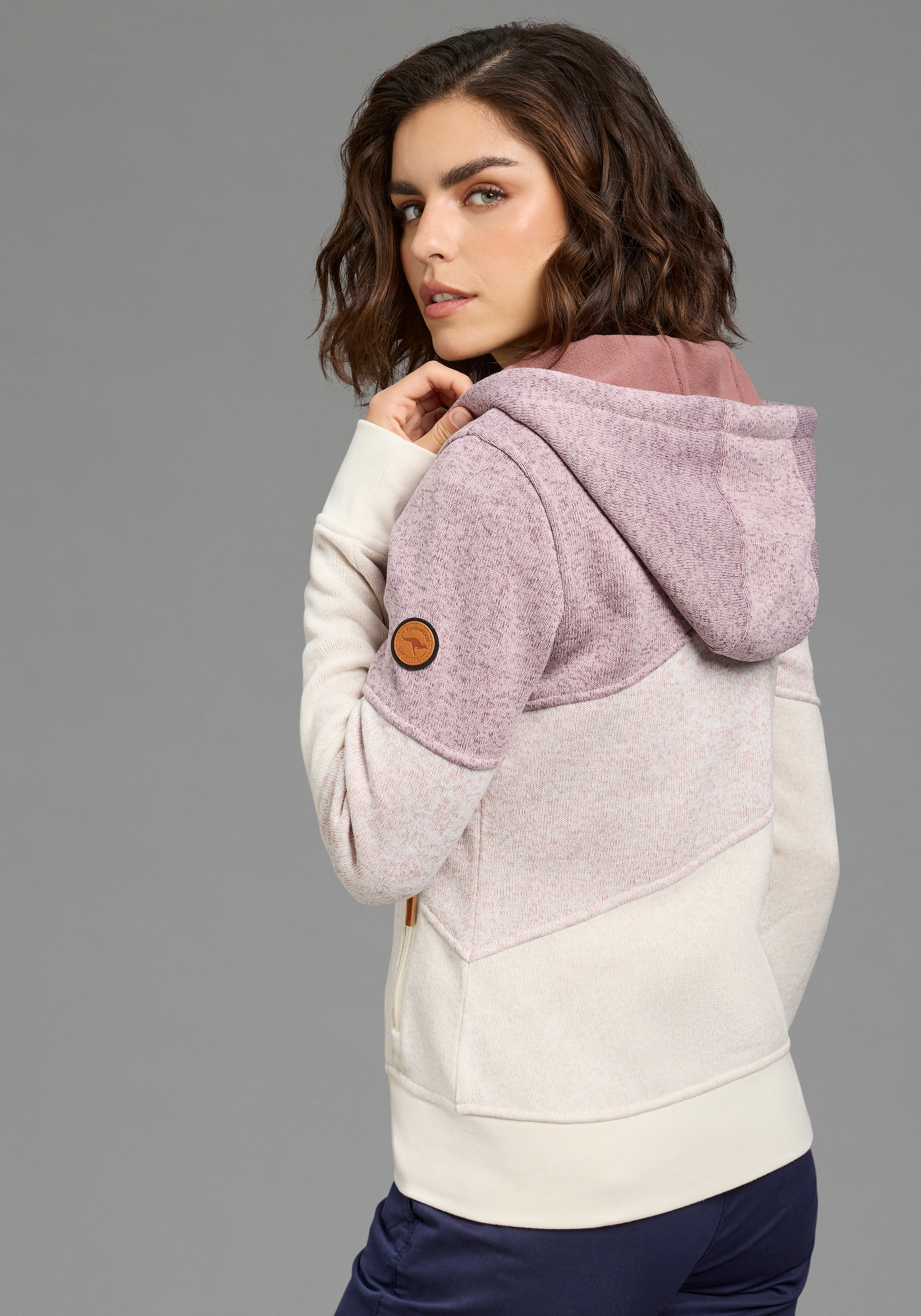 KangaROOS Veste en laine polaire avec capuche veste en polaire tricotée color block pour la mi-saison