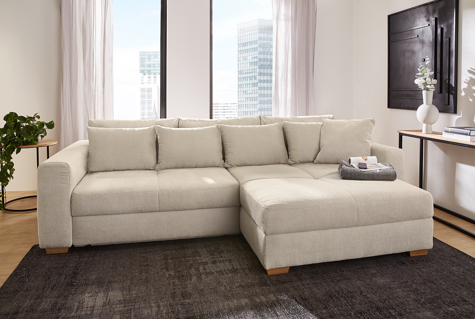 Image of Jockenhöfer Gruppe Ecksofa "Kampen L-Form, B: 288 cm, Liegefl. 153x245 cm" mit Schlaffunktion, Bettkasten & Zierkissen, Federkern