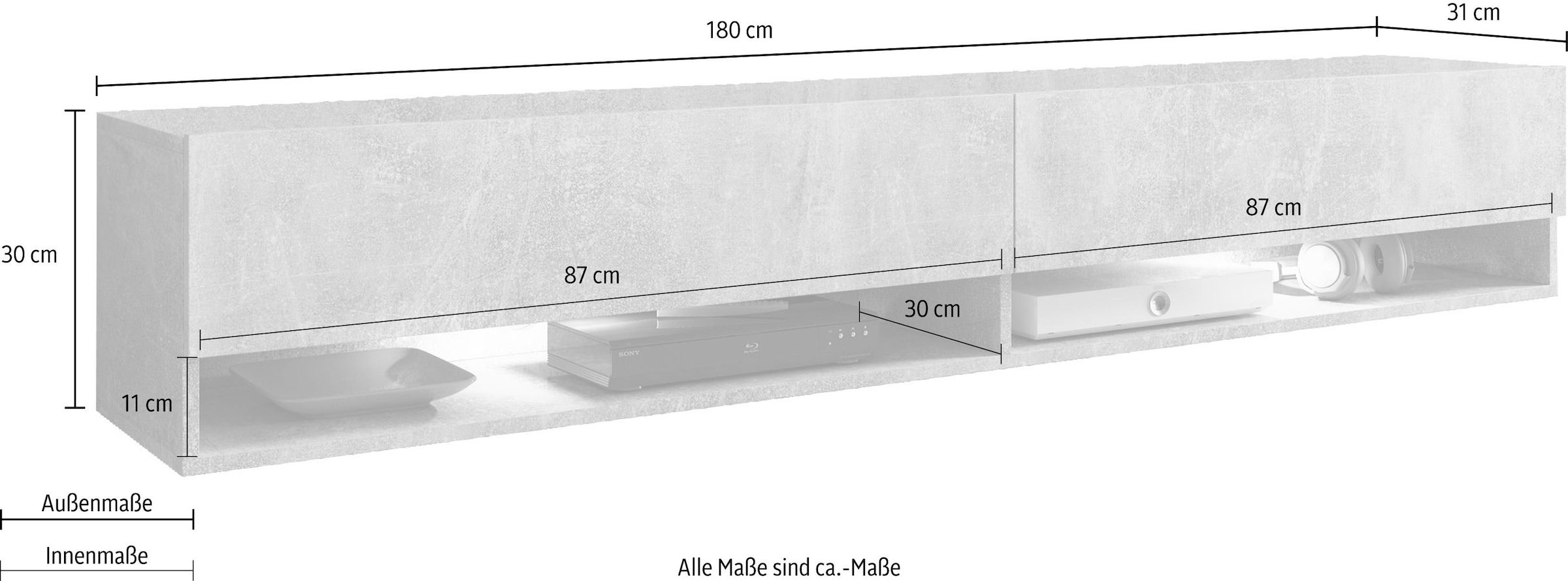 Home affaire Lowboard Breite 180 cm, stehend und hängend