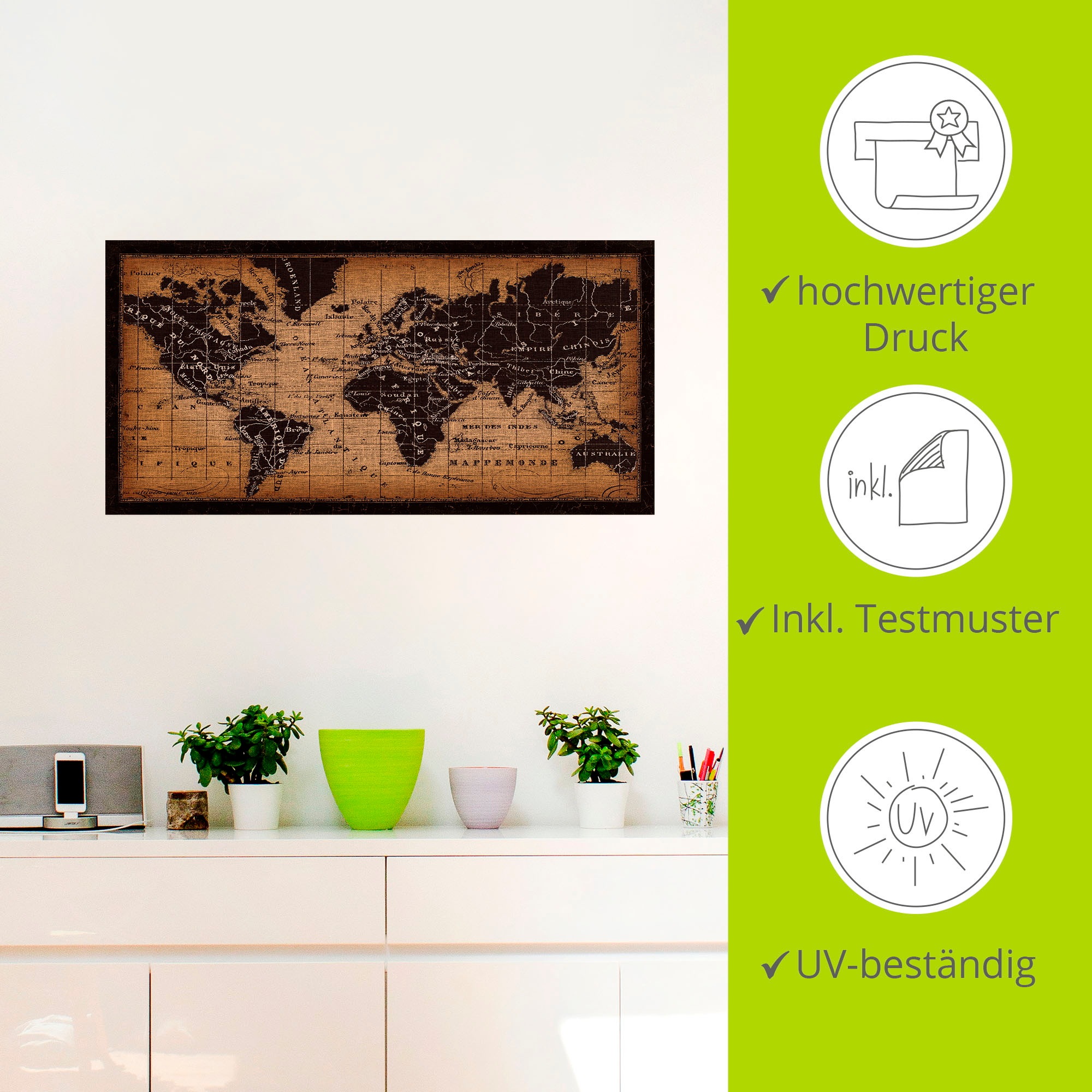 Artland Wandbild »Alte Weltkarte«, Landkarten, (1 St.), als Leinwandbild, Poster, Wandaufkleber in verschied. Grössen