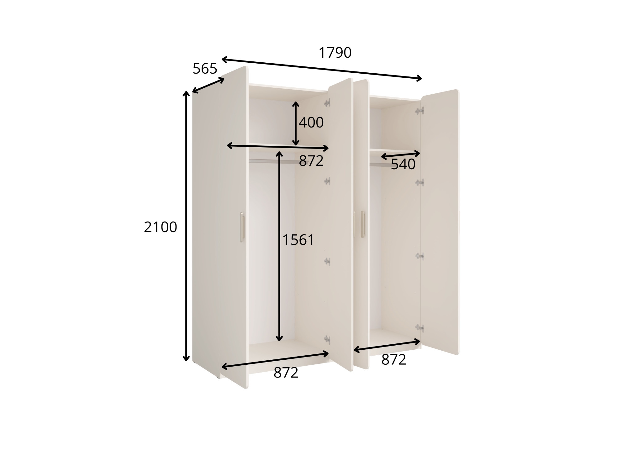 Home affaire Kleiderschrank »CLAREI mit 2 Einlegeböden, 2 Kleiderstangen, Masse B/H/T 179/210/60,5cm«, Garderobe mit 4 Drehtüren und goldfarbenenen Kunststoffgriffen
